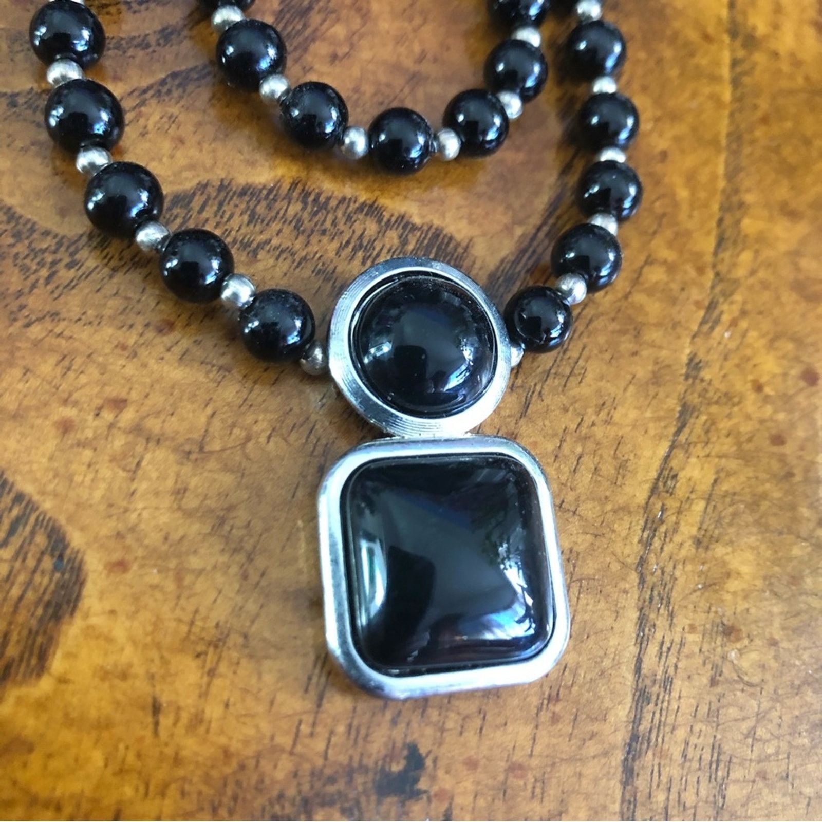 Handmade Handcrafted double strand black Czech Pearl necklace Size ONE SIZE - 8 Thumbnail