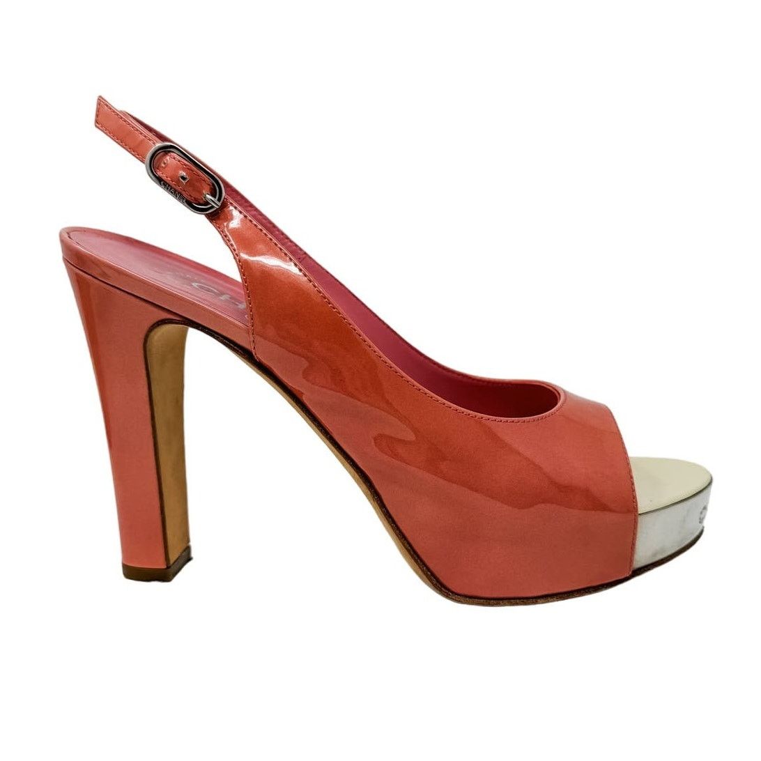 Chanel Chanel Pink Patent Platform Block Heel Sling Backs size 37.5 Size US 7.5 / IT 37.5 - 12 Thumbnail
