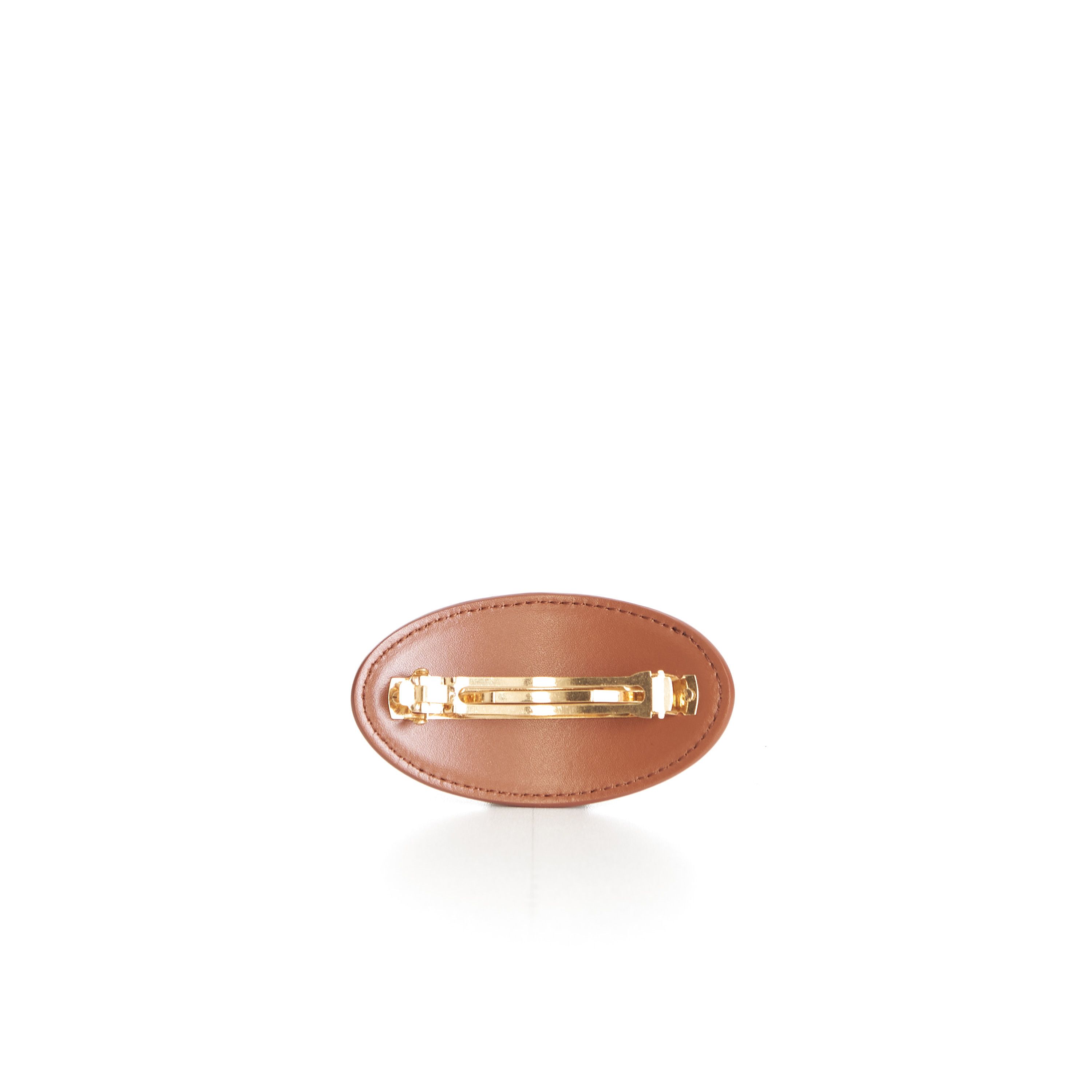 Celine Cuir Triomphe Hair Clip In Tan Brown Calfskin & Steel Size ONE SIZE - 2 Thumbnail