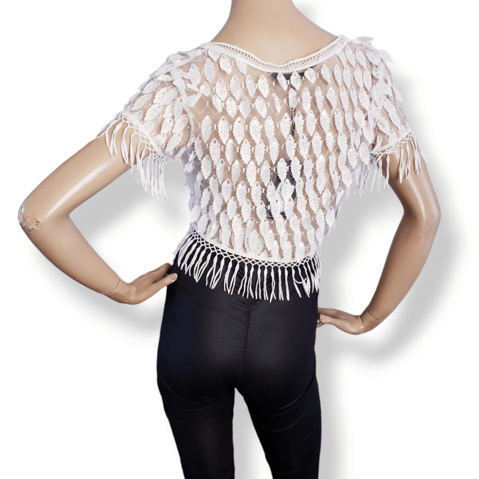 Other White Lasercut Feathers & Fringe Crop Top by Eveen Kueen Size M / US 6-8 / IT 42-44 - 4 Thumbnail