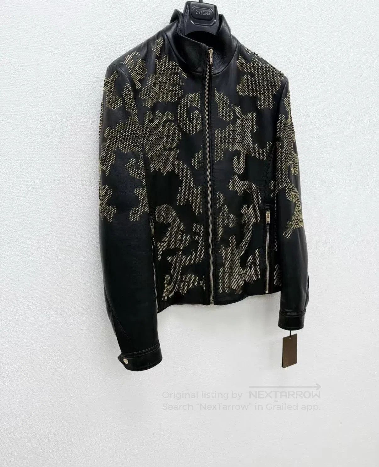 Roberto Cavalli Black Studded Pattern Leather Jacket Size S. Size US S / EU 44-46 / 1 - 2 Thumbnail