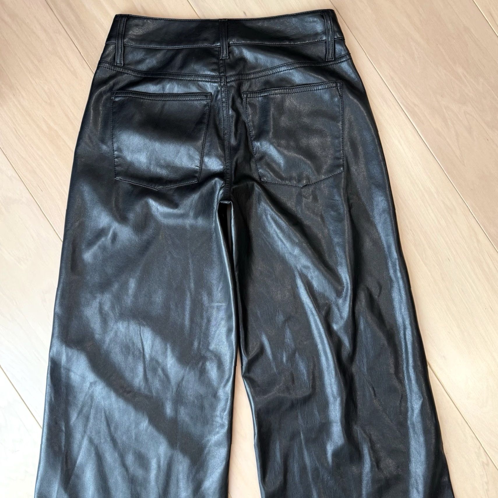 Alice + Olivia Alice + Olivia Faux Leather Pants Women's 0 Black Wide Leg Designer Glam Boho NWT Size 25" / US 0 / IT 36 - 7 Thumbnail