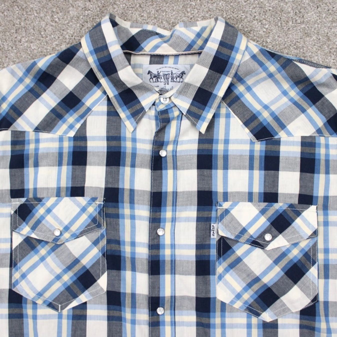 Levi's Levi's Pearl Snap Shirt Mens XL Blue/White/Yellow Plaid Western L/S Cowboy Size US XL / EU 56 / 4 - 5 Thumbnail