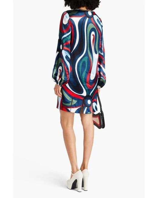 Emilio Pucci o1mle1224 Marmo Print Satin Mini Dress in Multicolor Size L / US 10 / IT 46 - 3 Thumbnail