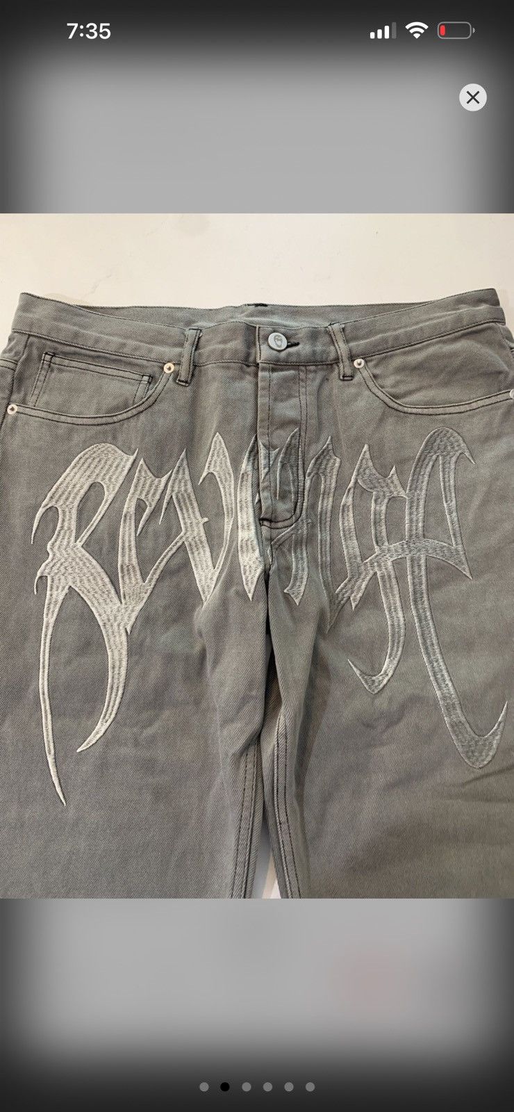 Revenge Embroidered Grey Denim Jeans