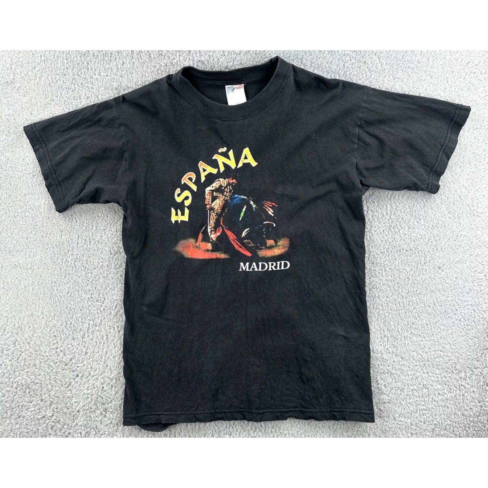Vintage VINTAGE American Style T-Shirt Mens Large Black Bullfighter Madrid Graphic 90s Animals Shirt Size US L / EU 52-54 / 3 - 2 Thumbnail