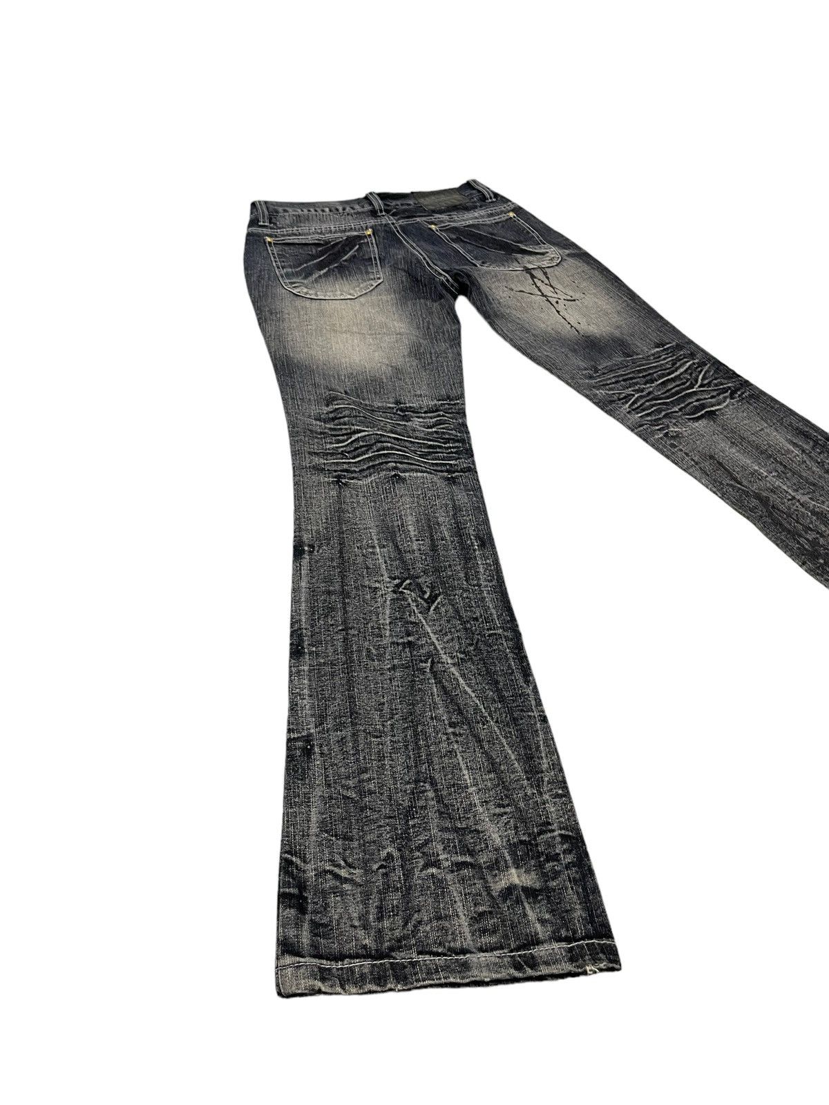Japanese Brand Flare Jeans Black Baccara Distress Acid Wash Low Rise 8🟦0 Size US 29 - 13 Thumbnail