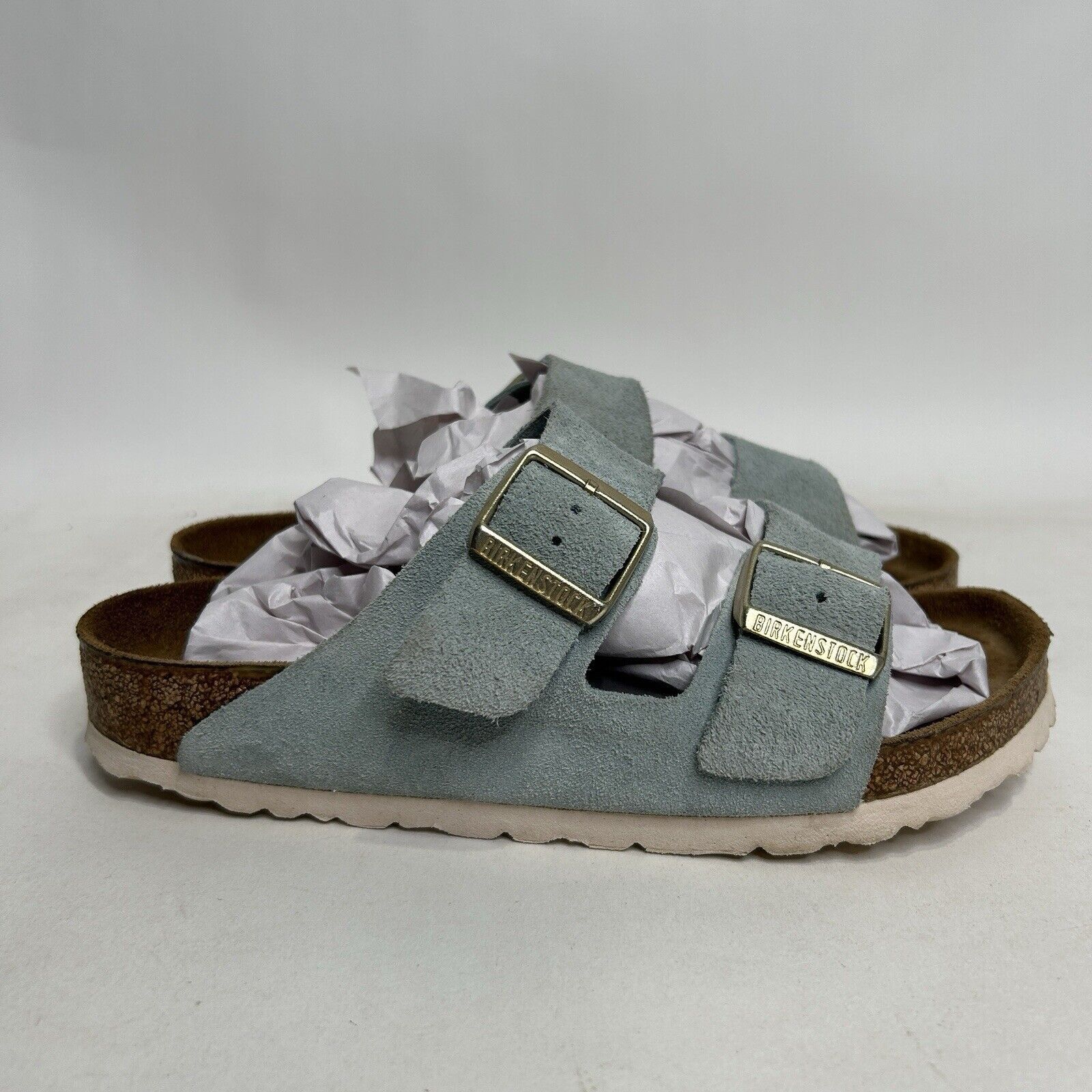 Birkenstock Birkenstock Arizona Soft Footbed Suede Sandals “Light Blue” Size US 7 / IT 37 - 4 Thumbnail