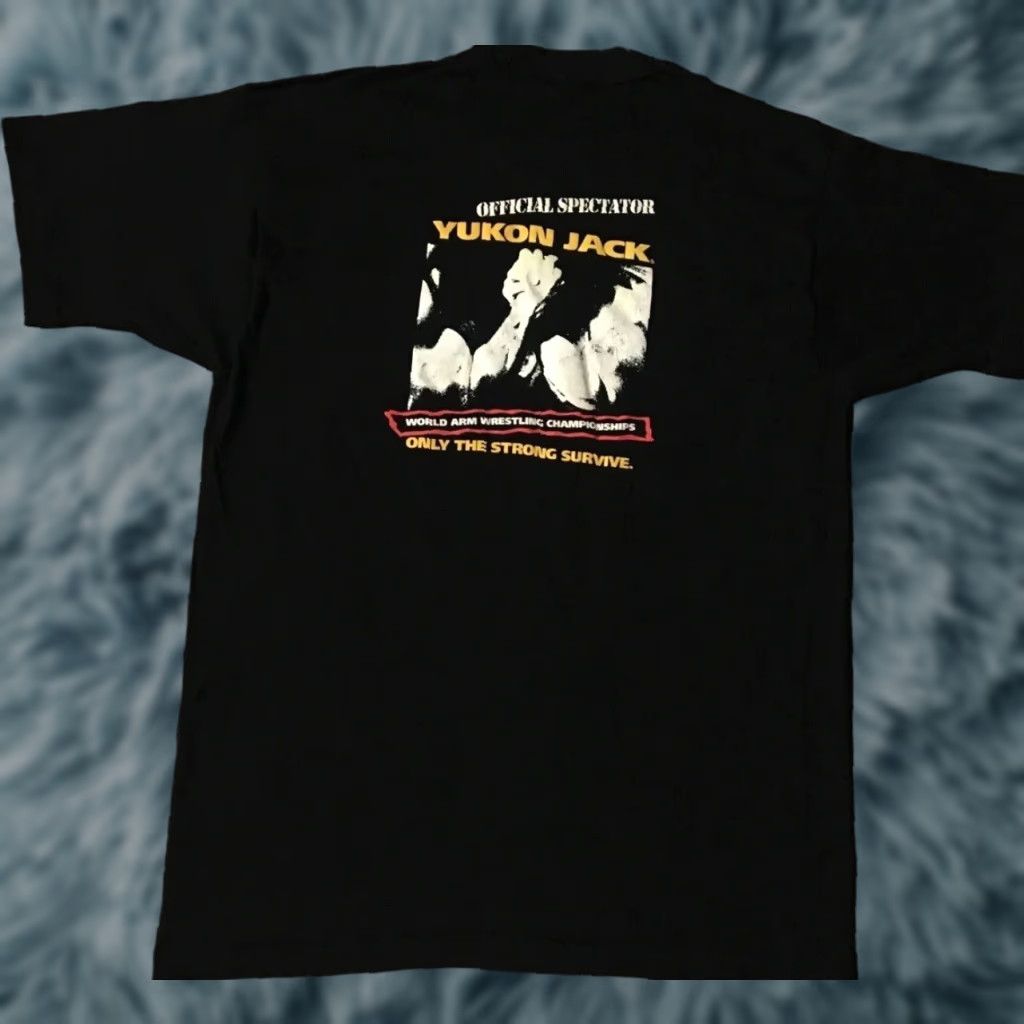 Vintage VINTAGE Yukon Jack Beer Arm Wrestling Championship Shirt XL Black Mens T-Shirt 90s Grunge Harley Humour Badass USA Size US XL / EU 56 / 4 - 1 Thumbnail