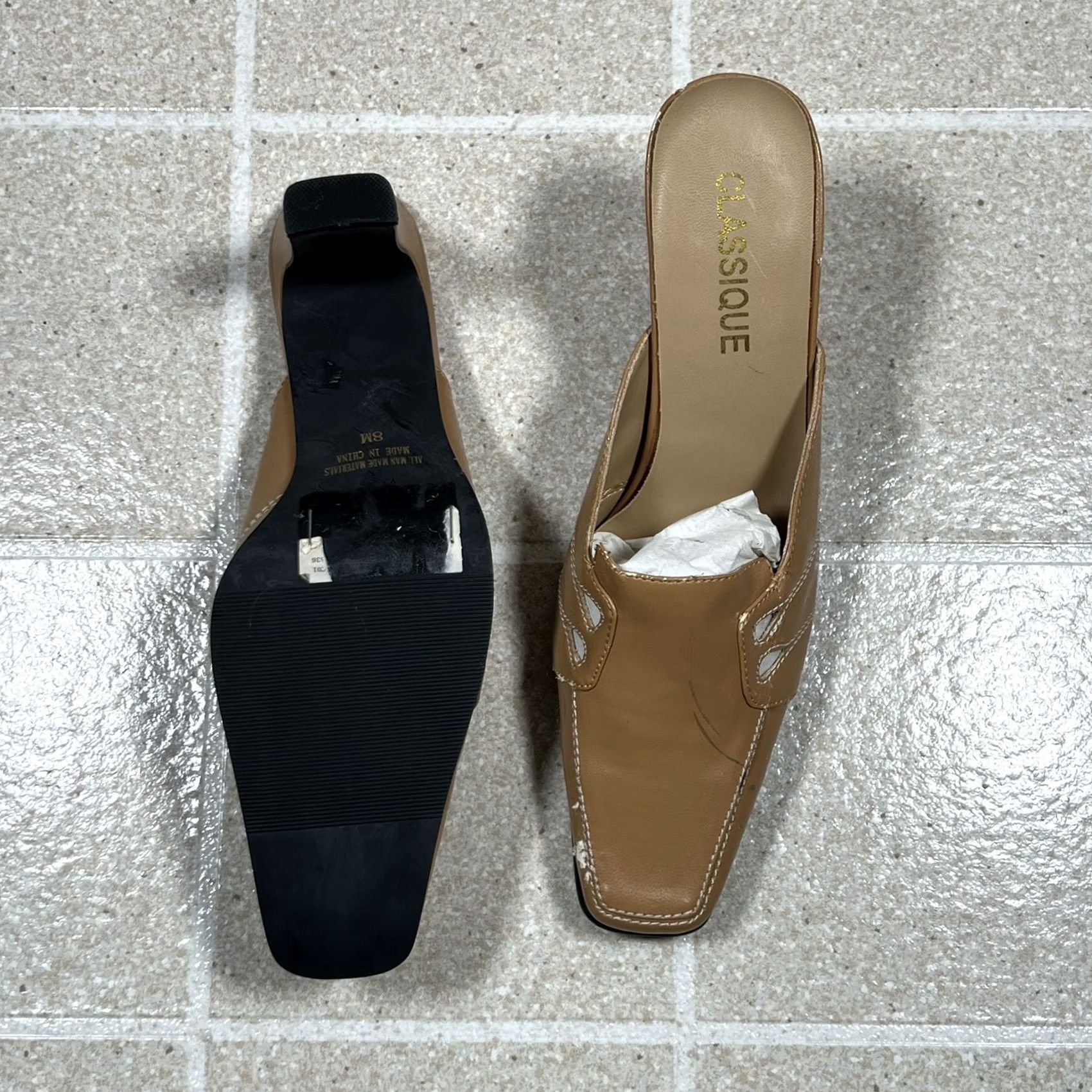 Vintage Classique Slingback Heel Women Beige Faux Leather Size 7.5 8? (Note: Original specifies US Shoe Size 7.5; use consistent sizing) Size US 8 / IT 38 - 4 Thumbnail