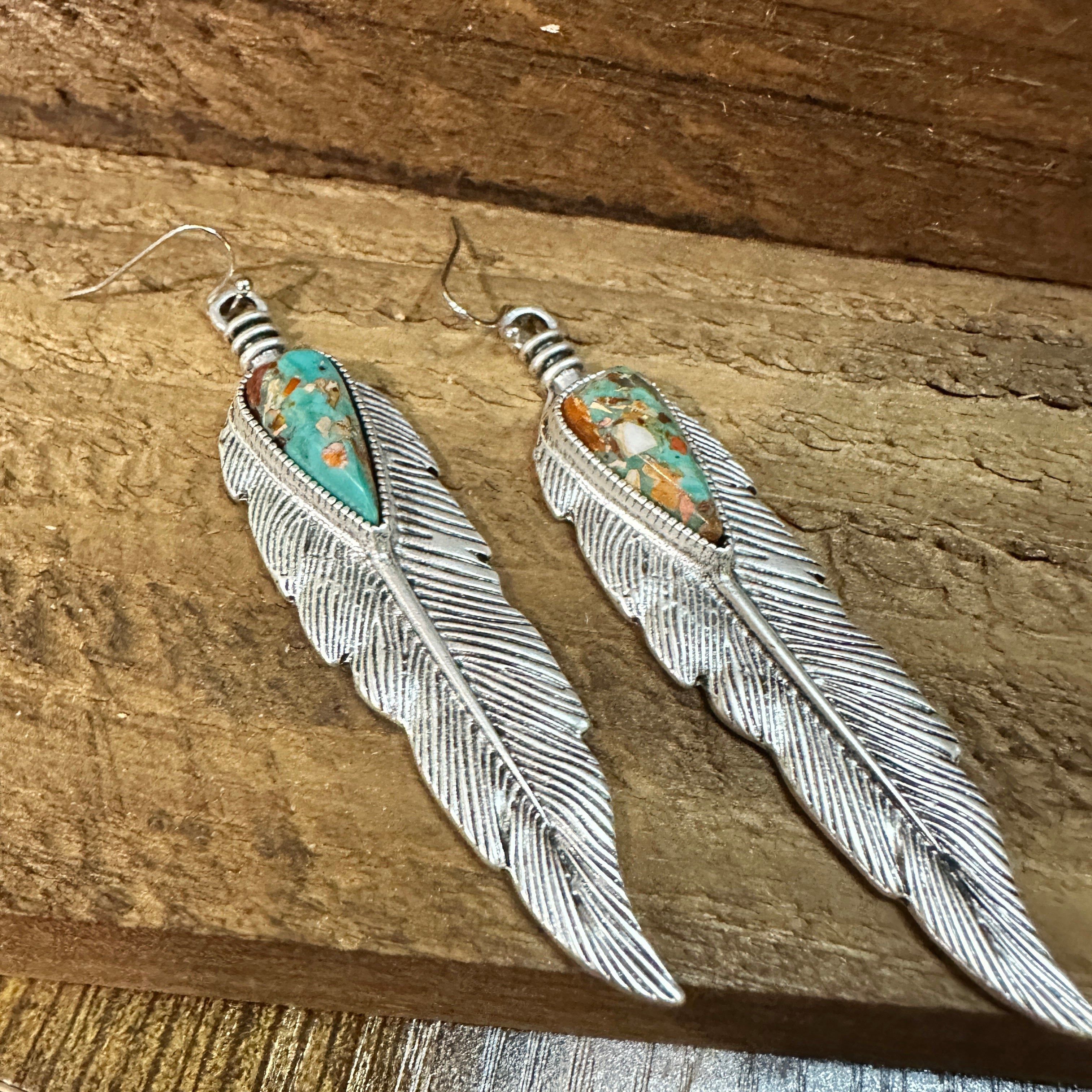 Other Feather Gemstone Earrings, Native American Statement Feather Size ONE SIZE - 3 Thumbnail