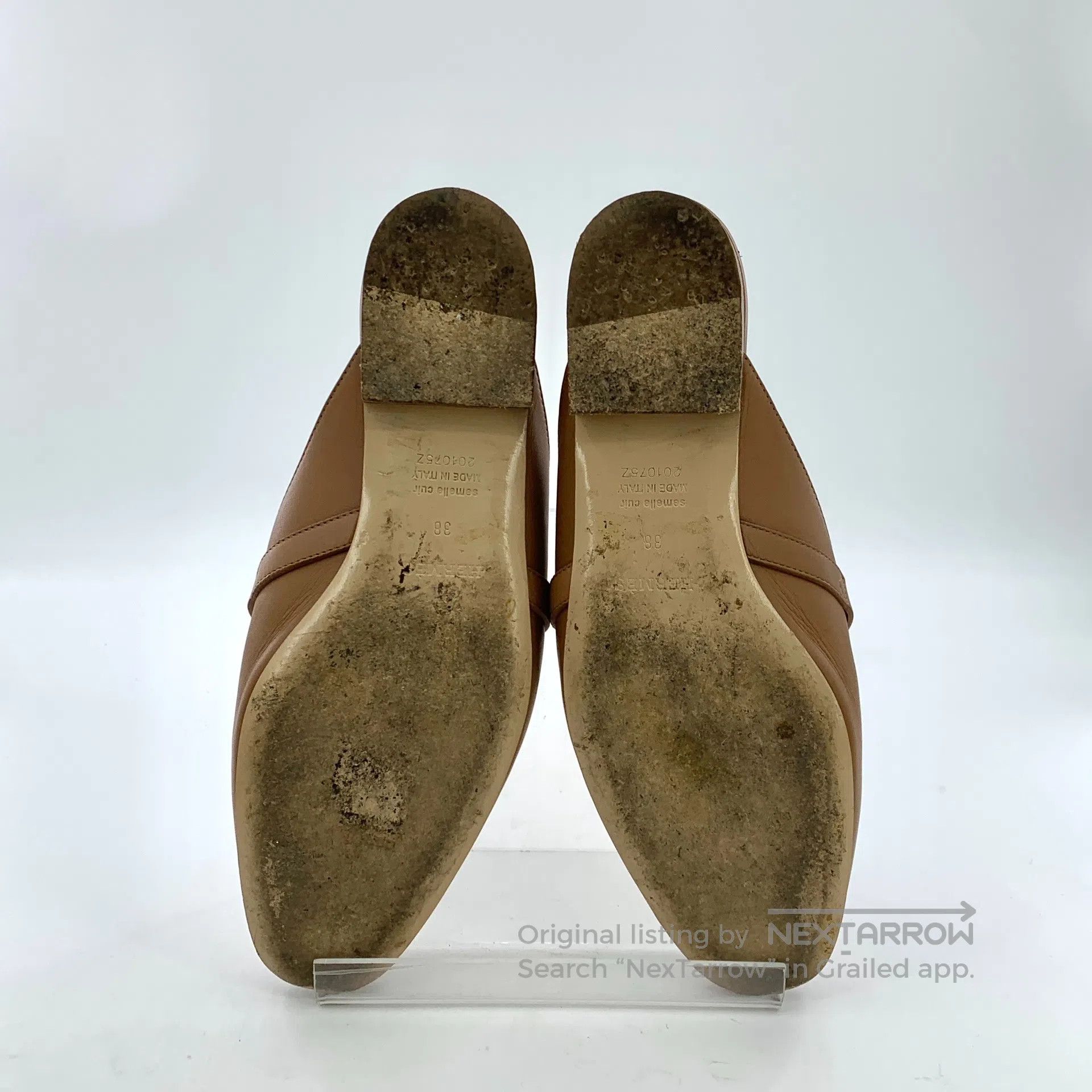 Hermes Hermes Brown silver buckle casual flat mule shoes| Size US 7.5 / IT 37.5 - 5 Thumbnail