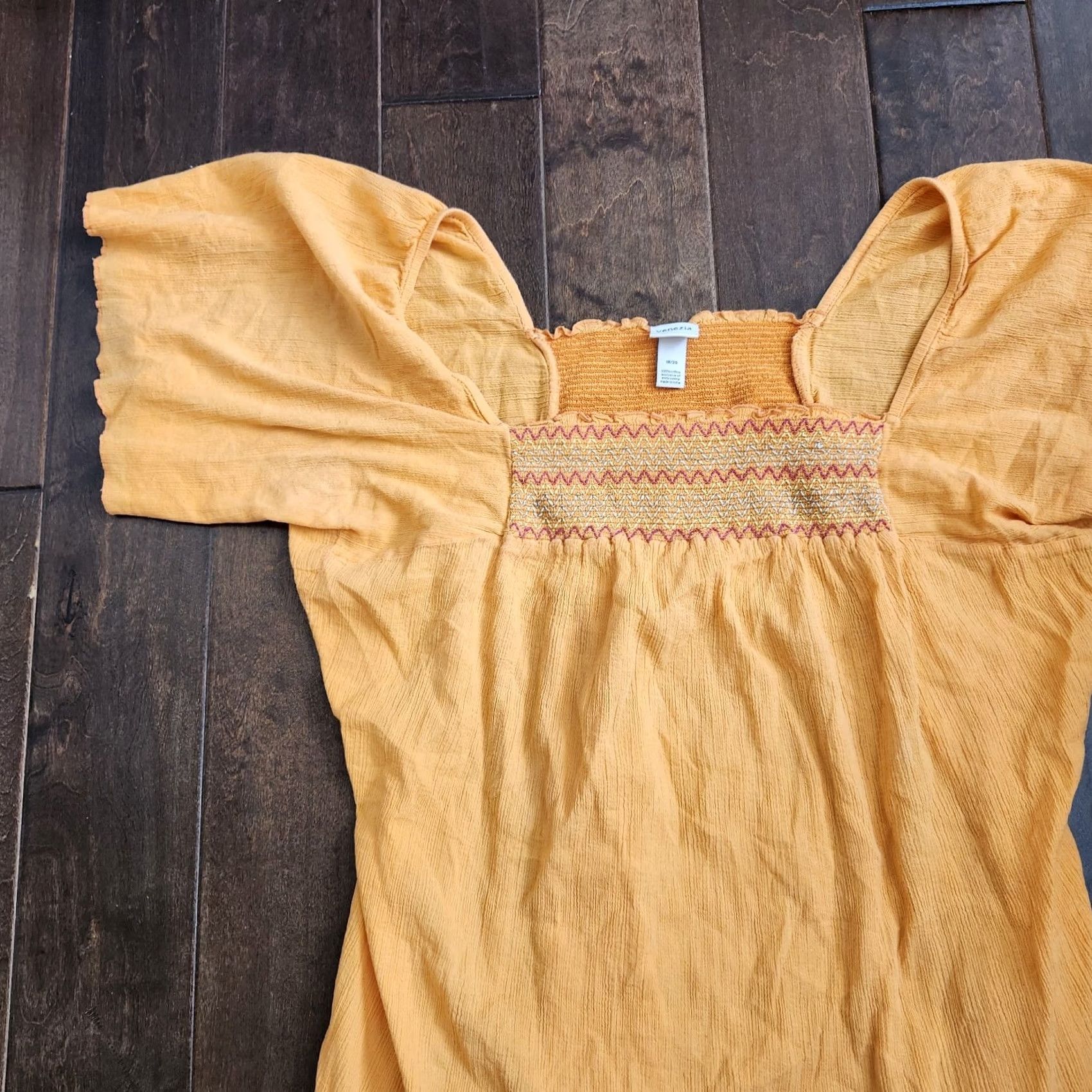Vintage Venezia Womens Blouse Shirt 18/20 Orange 100% Cotton Square Neck Flared Sleeve Plus Size Relaxed Fit Size XXL / US 16-18 / IT 52-54 - 4 Thumbnail
