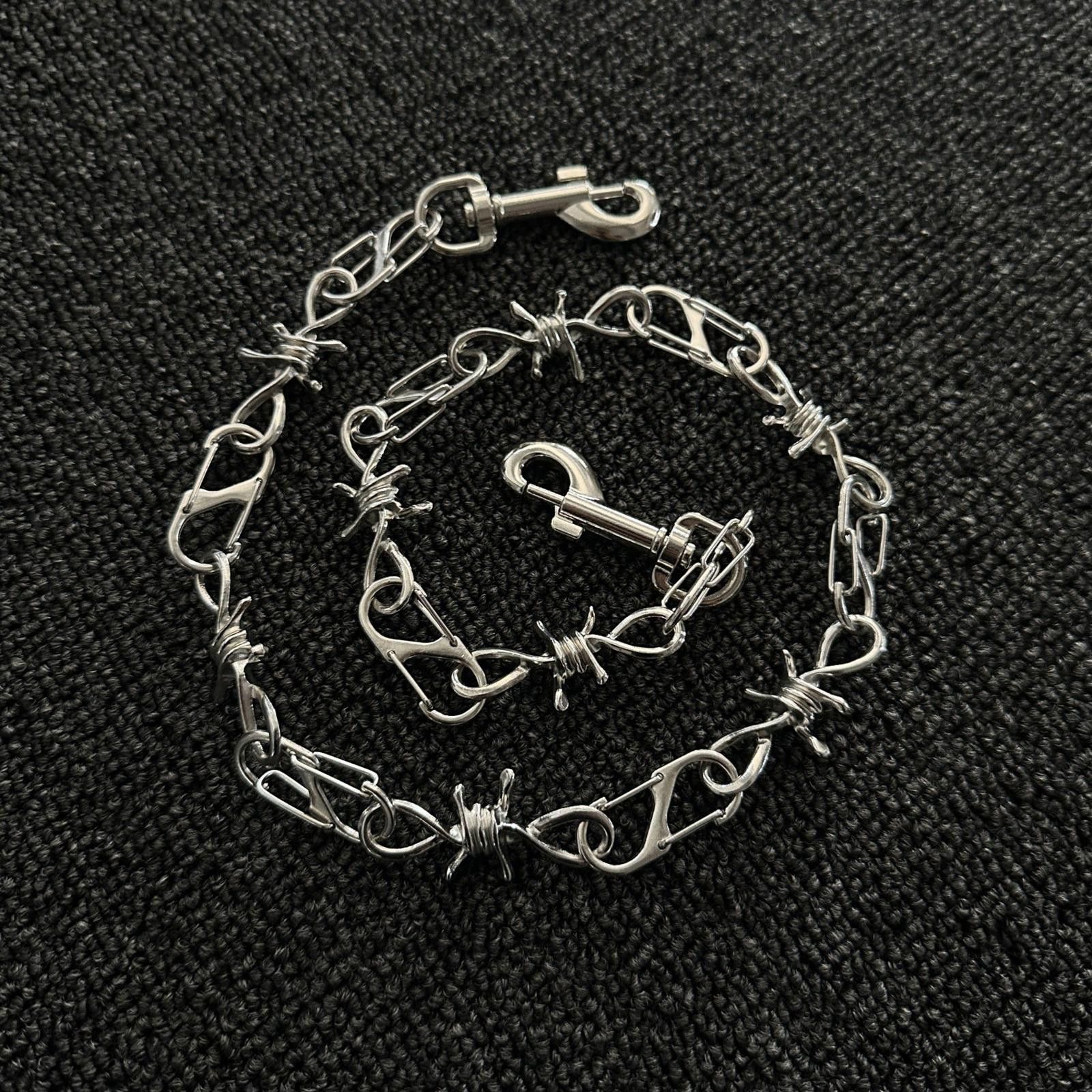 Vintage Silver Barbed Wire Wallet Chain, Edgy Metal Link Chain Size ONE SIZE - 6 Thumbnail