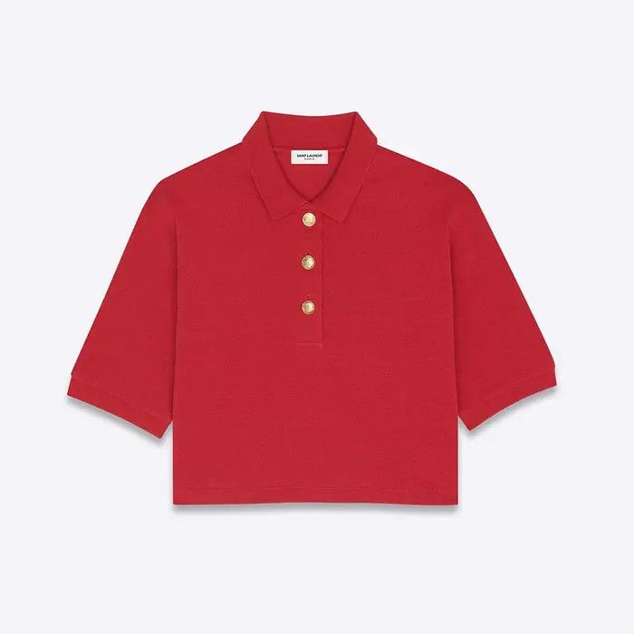 Saint Laurent Paris o1bcso1str0325 Cropped Polo Shirt In Cotton Pique in Red Size S / US 4 / IT 40 - 1 Thumbnail