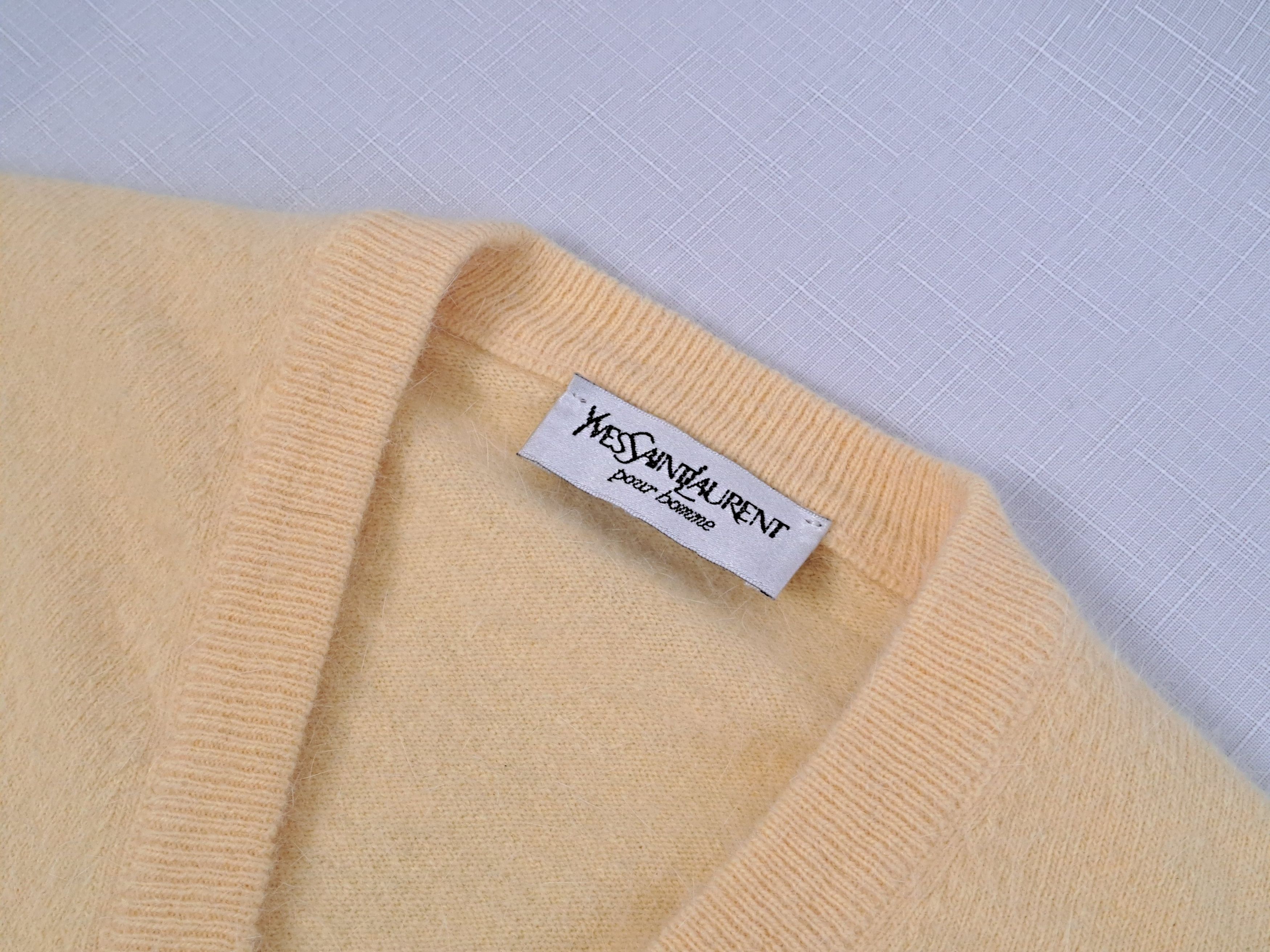 Vintage Vintage YSL Yves Saint Laurent yellow V-Neck mohair sweater. Size US S / EU 44-46 / 1 - 8 Thumbnail