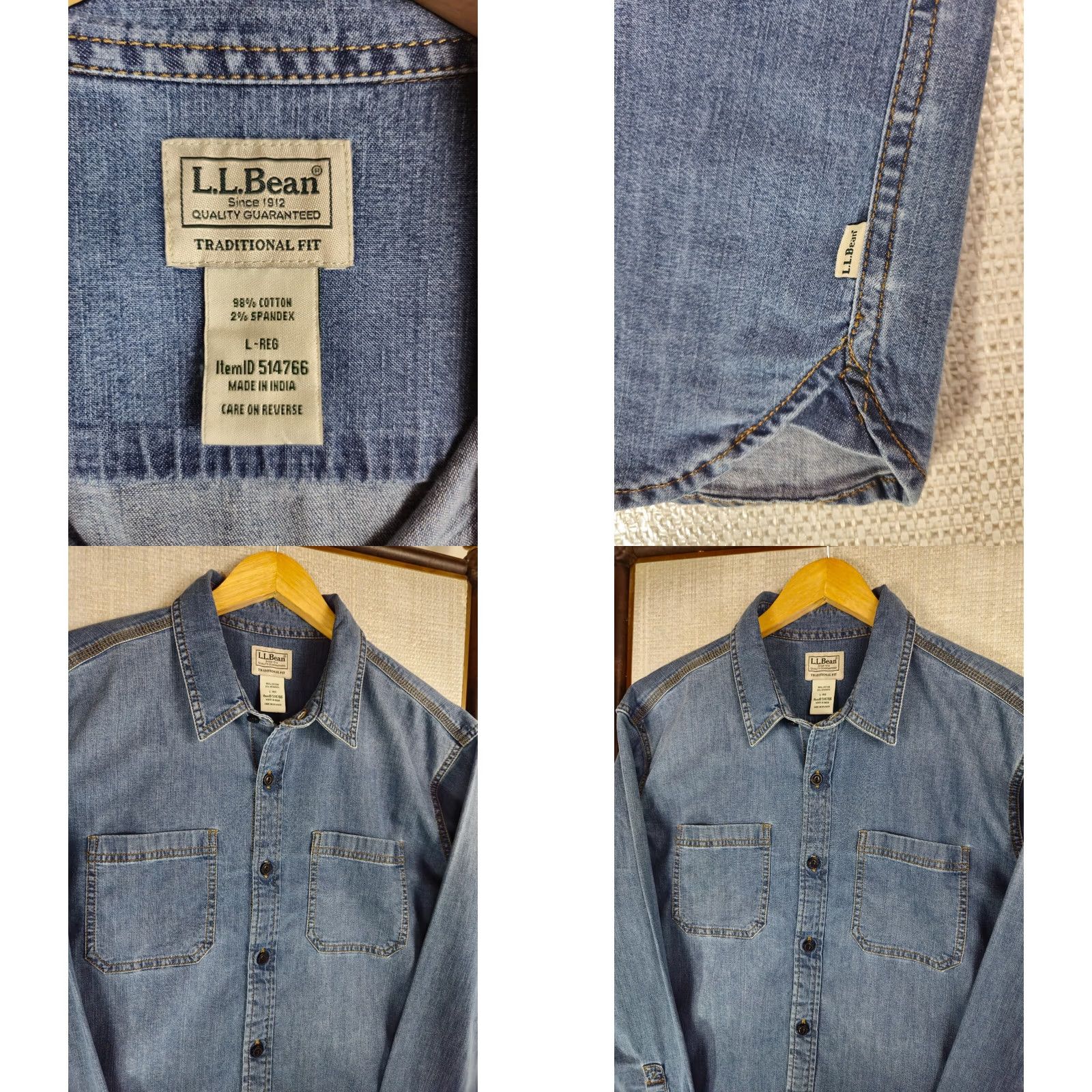 Vintage .L. Bean Denim Work Shirt Large Blue Size US L / EU 52-54 / 3 - 8 Thumbnail
