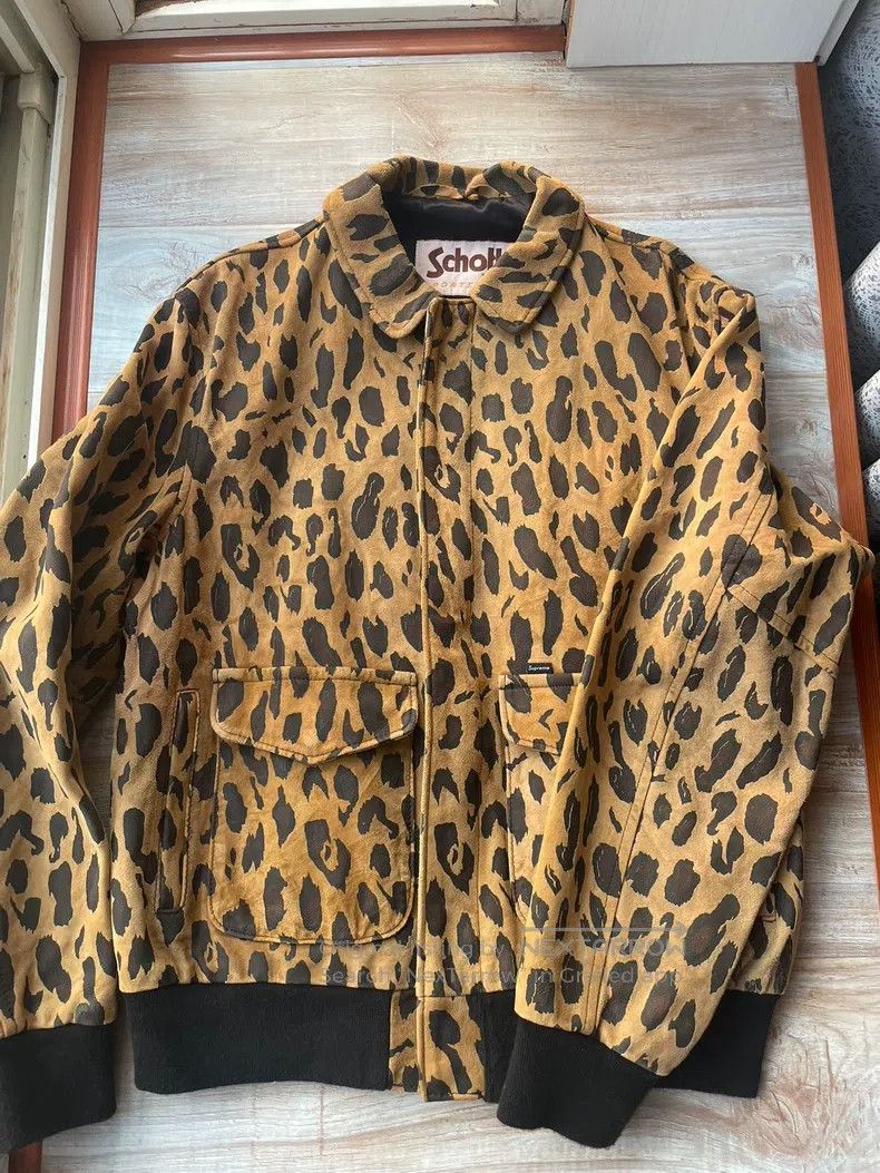 Schott × Supreme Supreme/Schott Leopard lined Leather Work Jacket