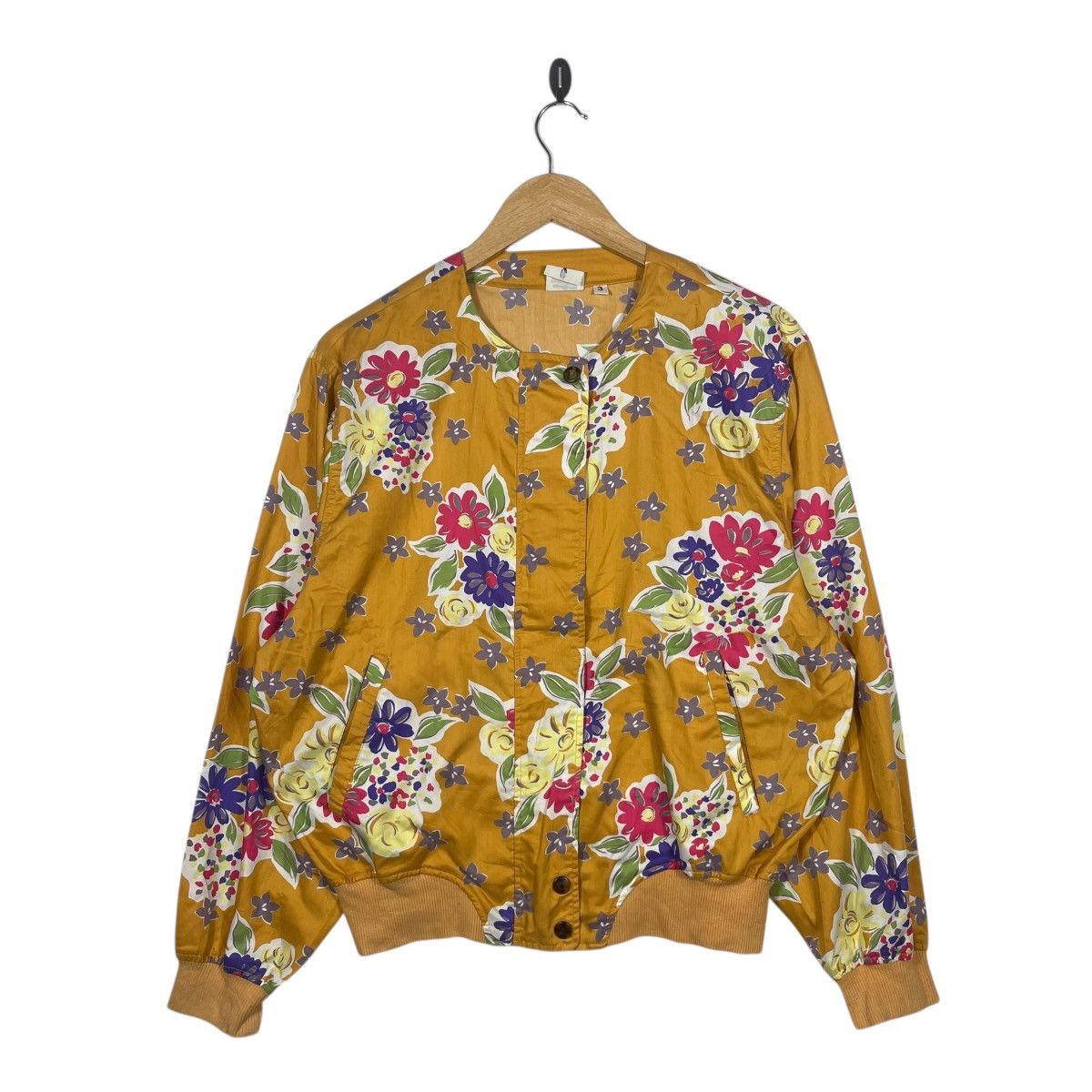 Vintage Huitieme Sports Studio Floral Bomber Jacket Mustard Size L / US 10 / IT 46 - 1 Thumbnail