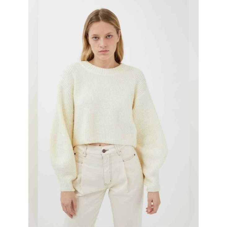 Urban Outfitters Urban Outfitters Cream Ribbed Cropped Knit Balloon Sleeve Sw Size M / US 6-8 / IT 42-44 - 1 Thumbnail