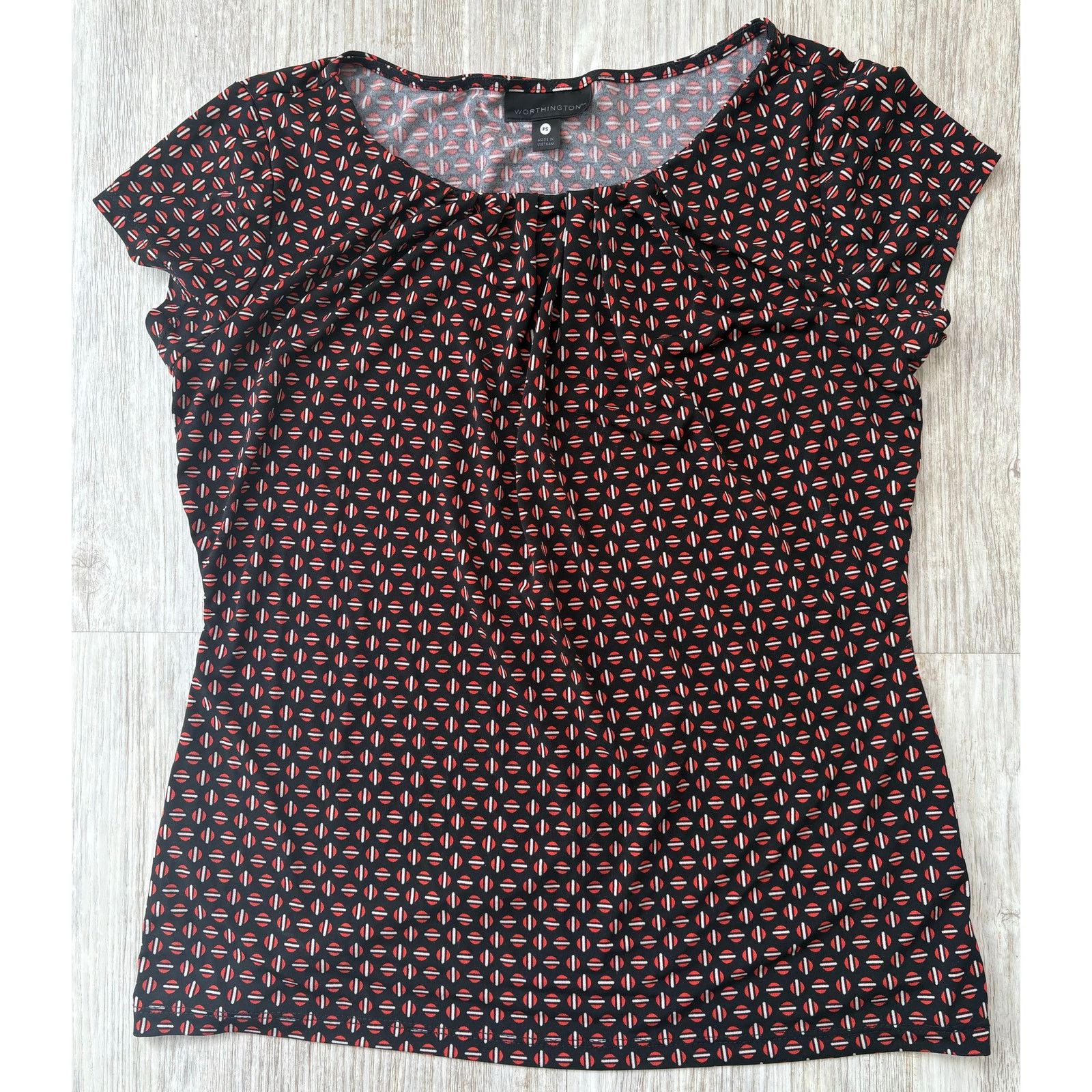 Worthington Worthington | Women's Geometric Print Short Sleeve Top | PS Size S / US 4 / IT 40 - 1 Thumbnail