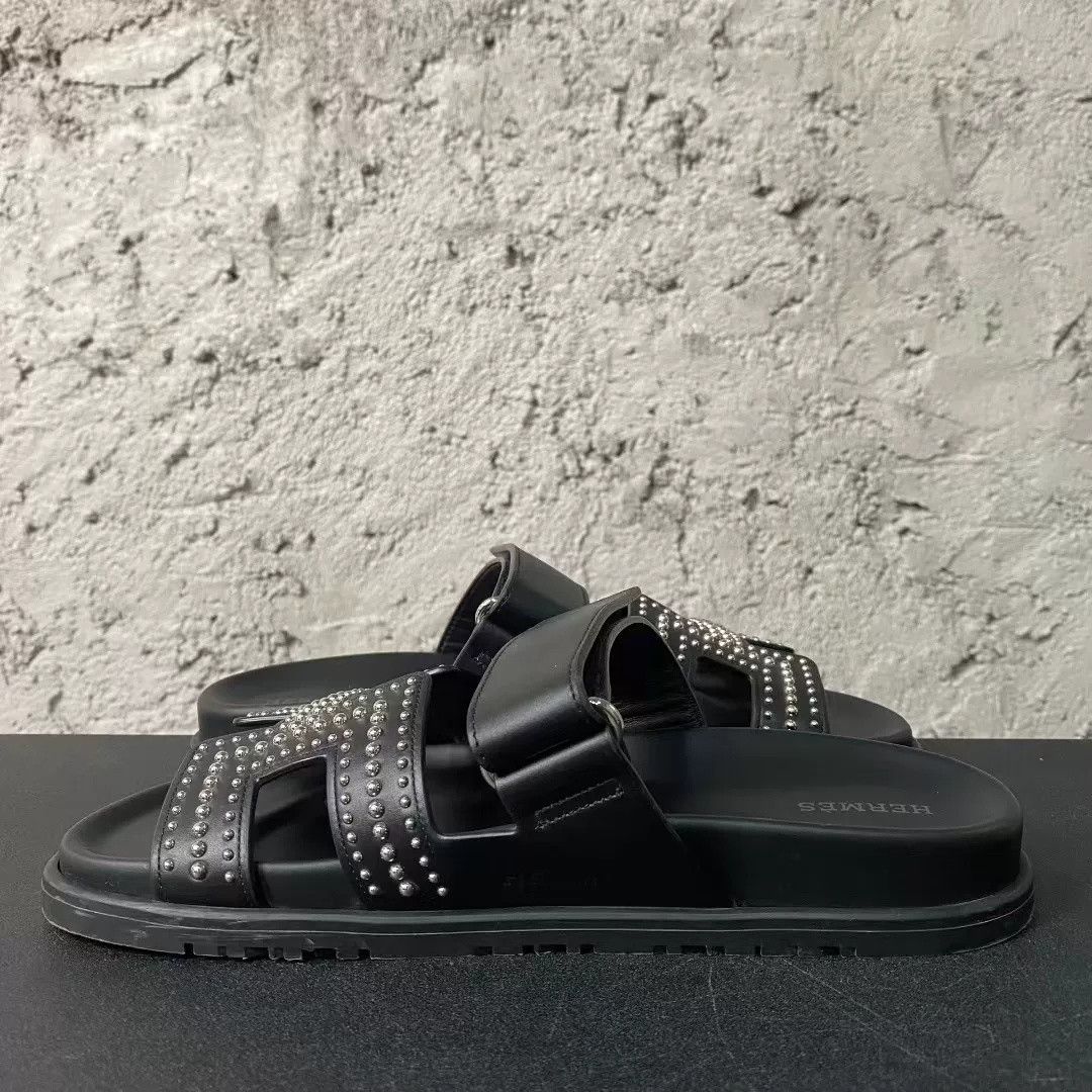 Hermes Hermes Black Silver Rivet H Slide Size US 32 / EU 48 - 6 Thumbnail