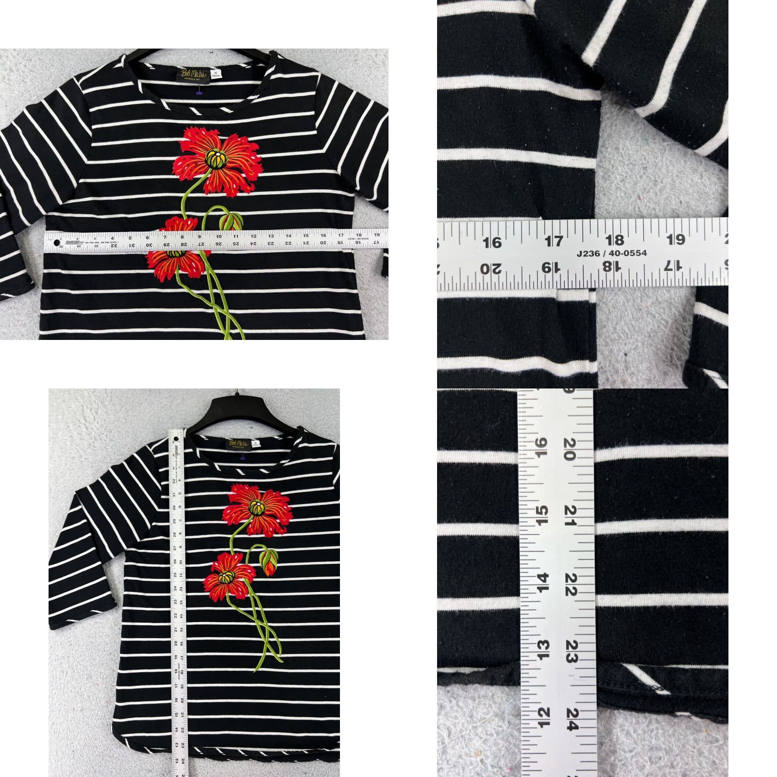 Bob Mackie Bob Mackie Wearable Art Shirt Womens XS Black White Stripe Round Neck Cotton Blend Jersey 3/4 Sleeve Embroidered Vintage No Size XS / US 0-2 / IT 36-38 - 8 Thumbnail