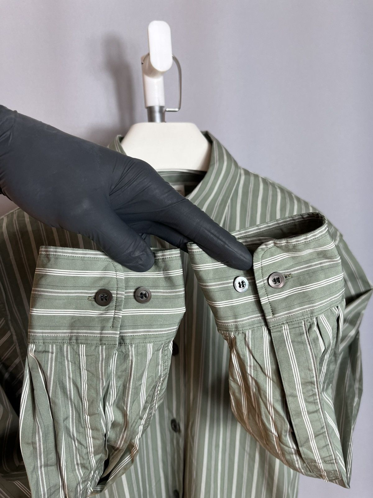 Dries Van Noten Dries Van Noten Mens Shirt Striped Long Sleeve Button Green Size US XS / EU 42 / 0 - 9 Thumbnail