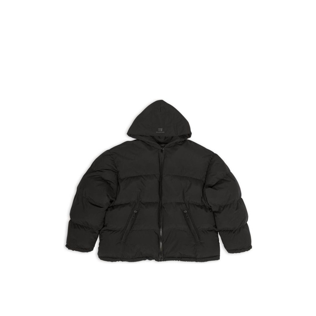 Balenciaga o1w1db10125 Sporty B Hooded Puffer Jacket in Black Size US L / EU 52-54 / 3 - 1 Thumbnail
