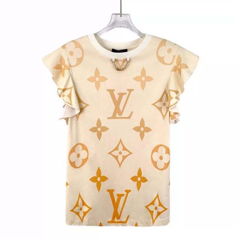 Louis Vuitton Louis Vuitton Beige logo full-print cotton crewneck lacy s Size S / US 4 / IT 40 - 1 Thumbnail