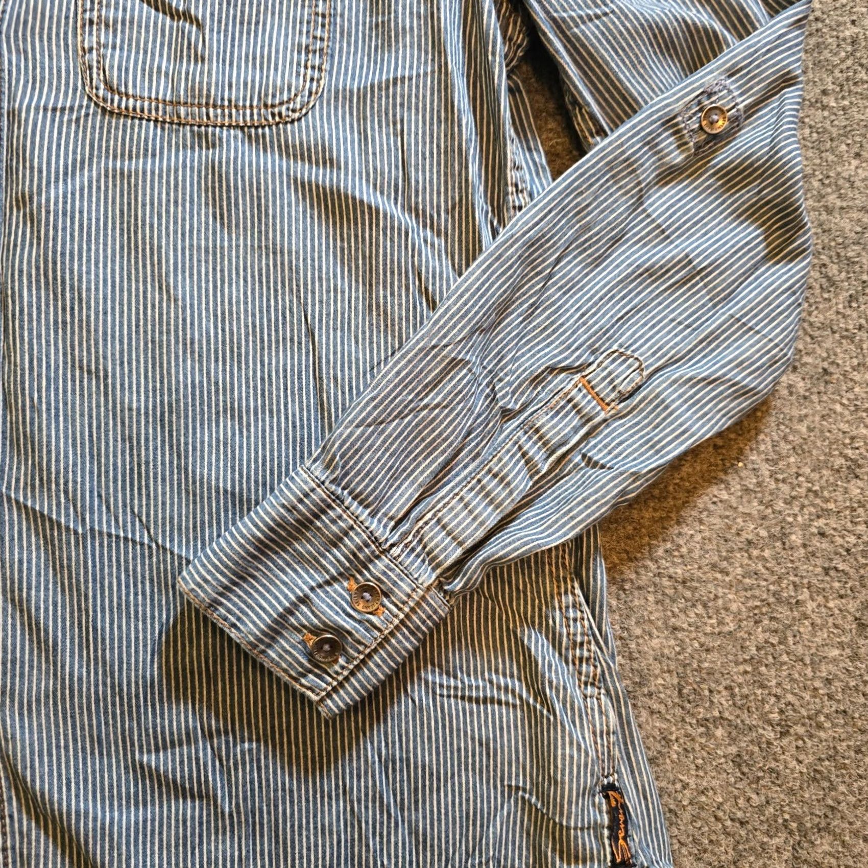 Vintage Seven Jeans Top Womens Size Small Blue White Striped Chambray Button Up Casual Shirt S Blue Striped Chambray Button Up Womens Mens? No Size S / US 4 / IT 40 - 3 Thumbnail