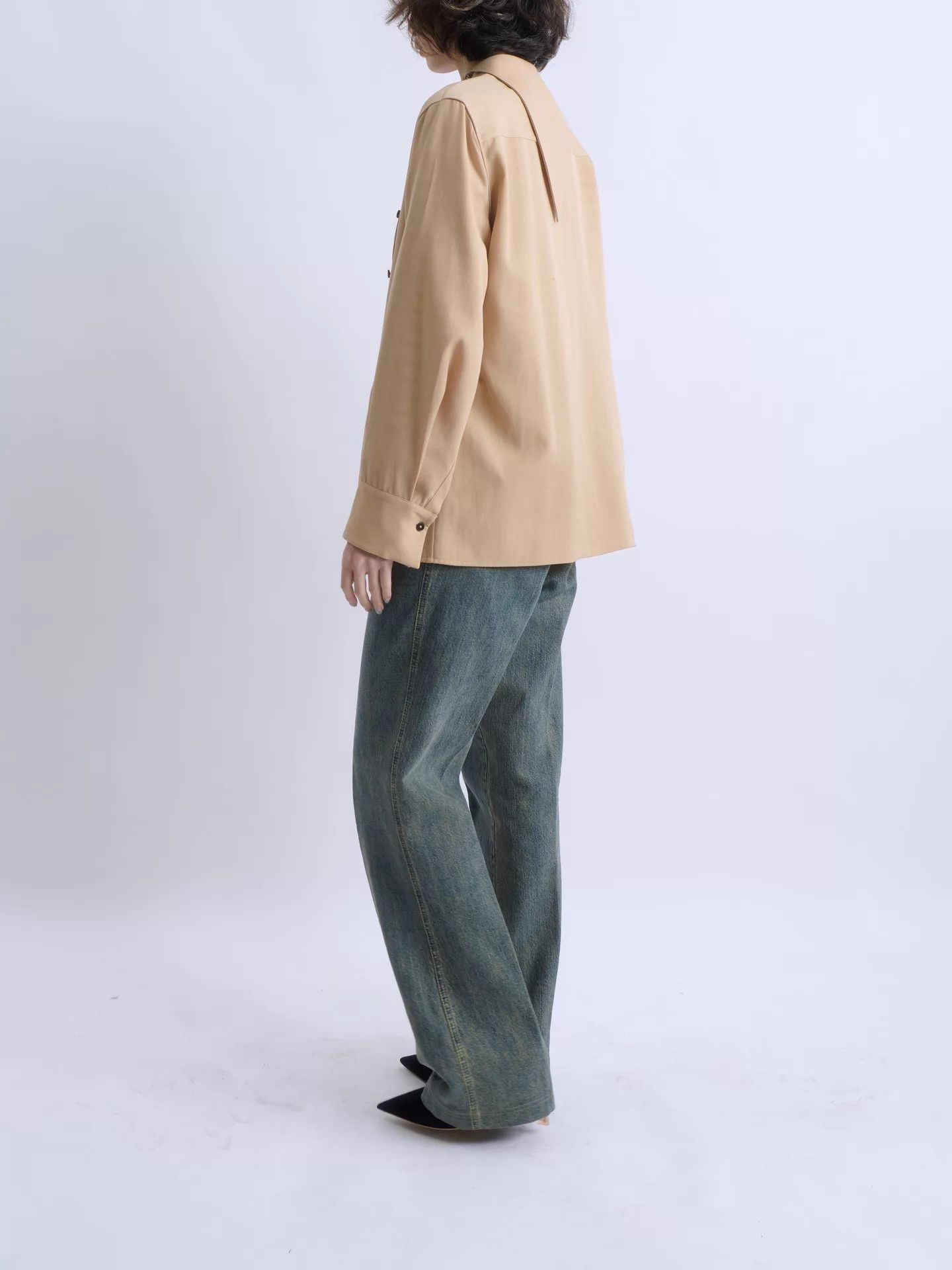 Jil Sander JIL SANDER Camel Triangular Lapel Asymmetric Shirt 21AW Size XXS / US 00 / IT 34 - 4 Thumbnail