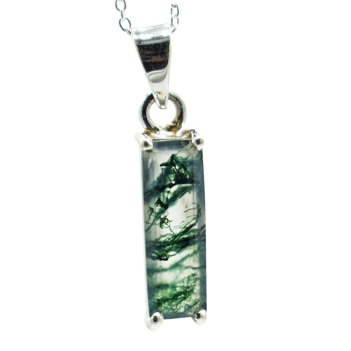 Handmade Natural Moss Agate 925 Sterling Silver Pendant Necklace Size ONE SIZE - 1 Thumbnail