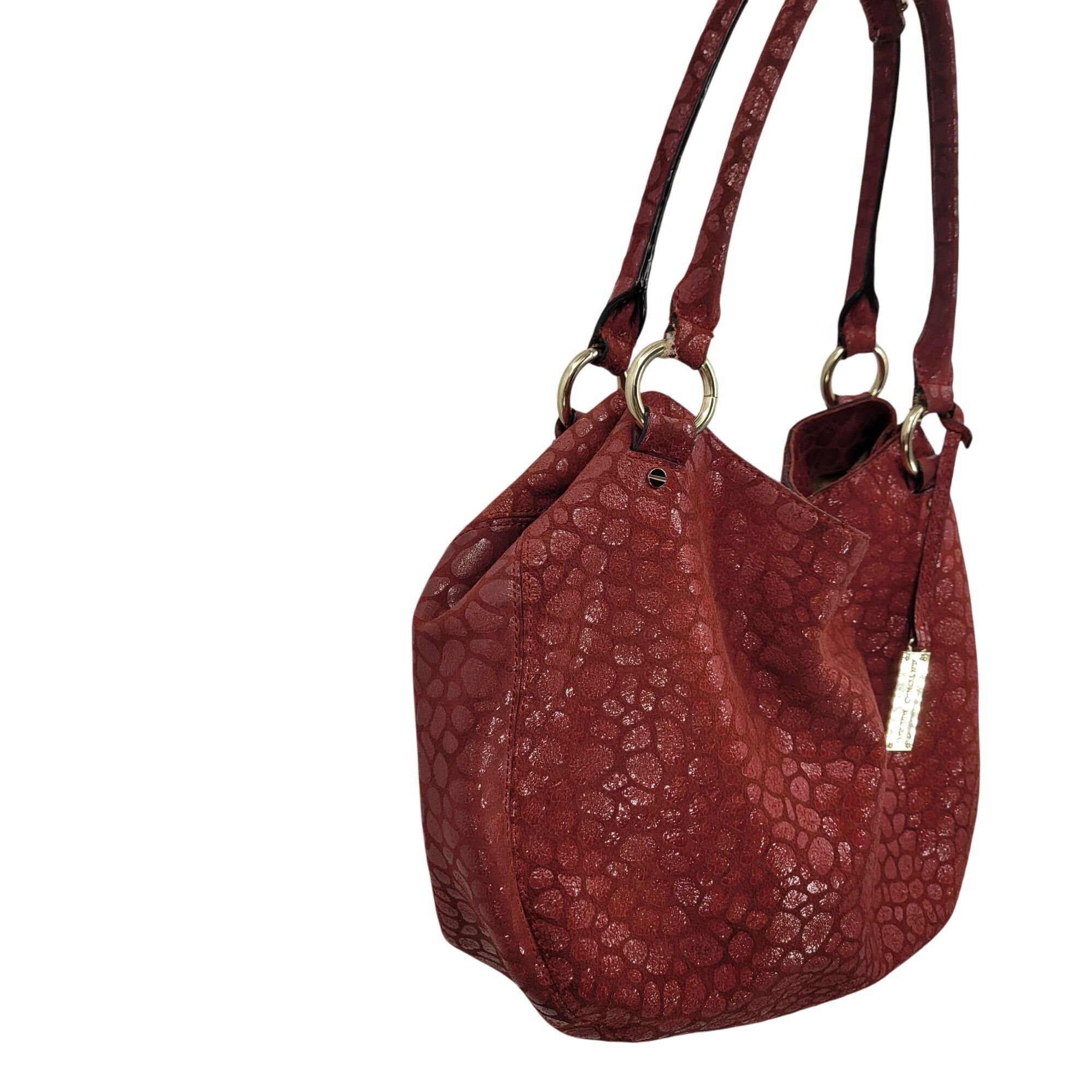 Designer Antonio Melani Red Pebble Textured Leather Hobo Satchel Shou Size ONE SIZE - 6 Thumbnail