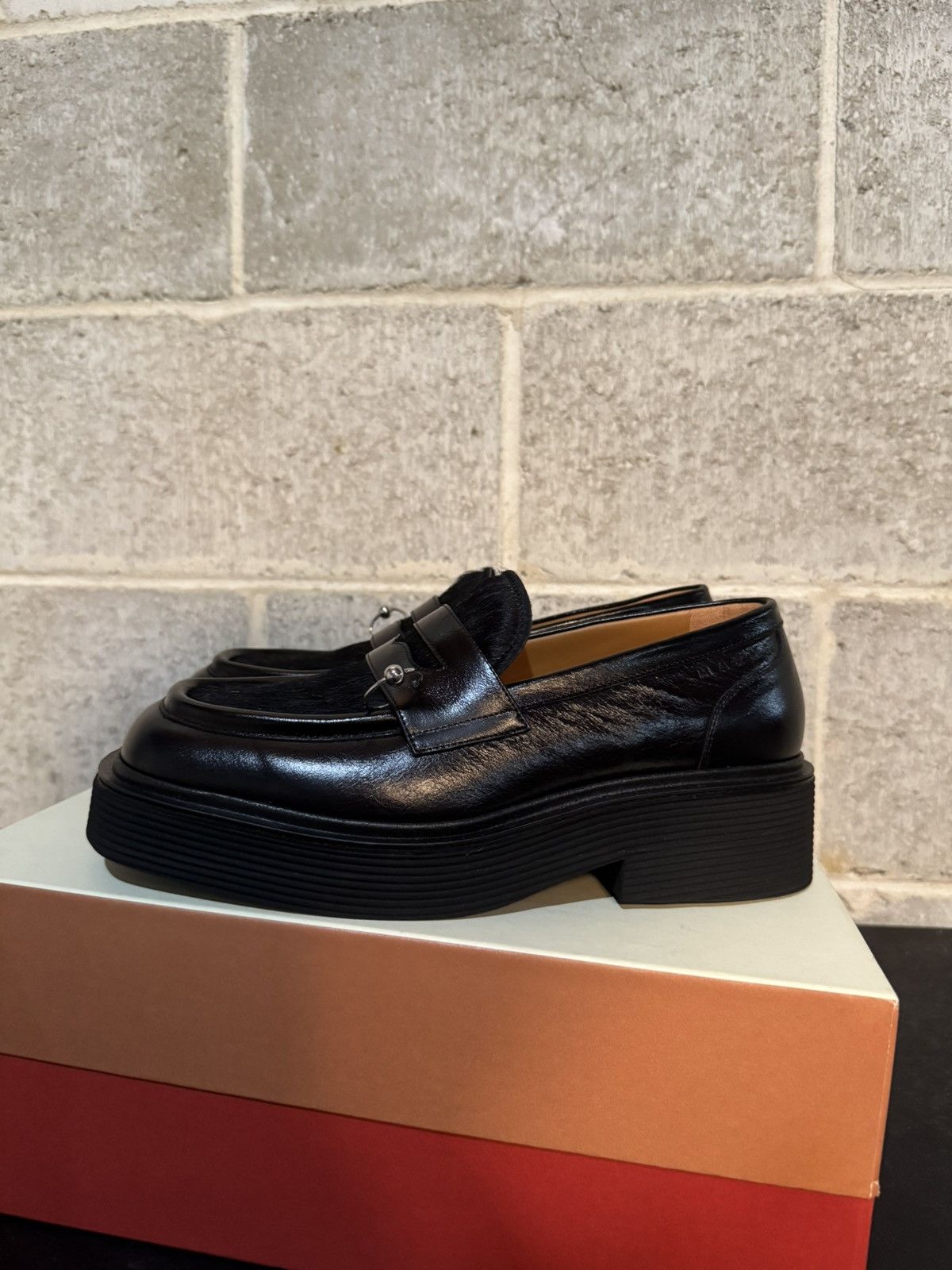 MARNI Calf Hair Penny Loafers pony size EU 42 / US 9 Marni Marni Brown Calf Hair Penny Loafers with Pink Sol  main image 2