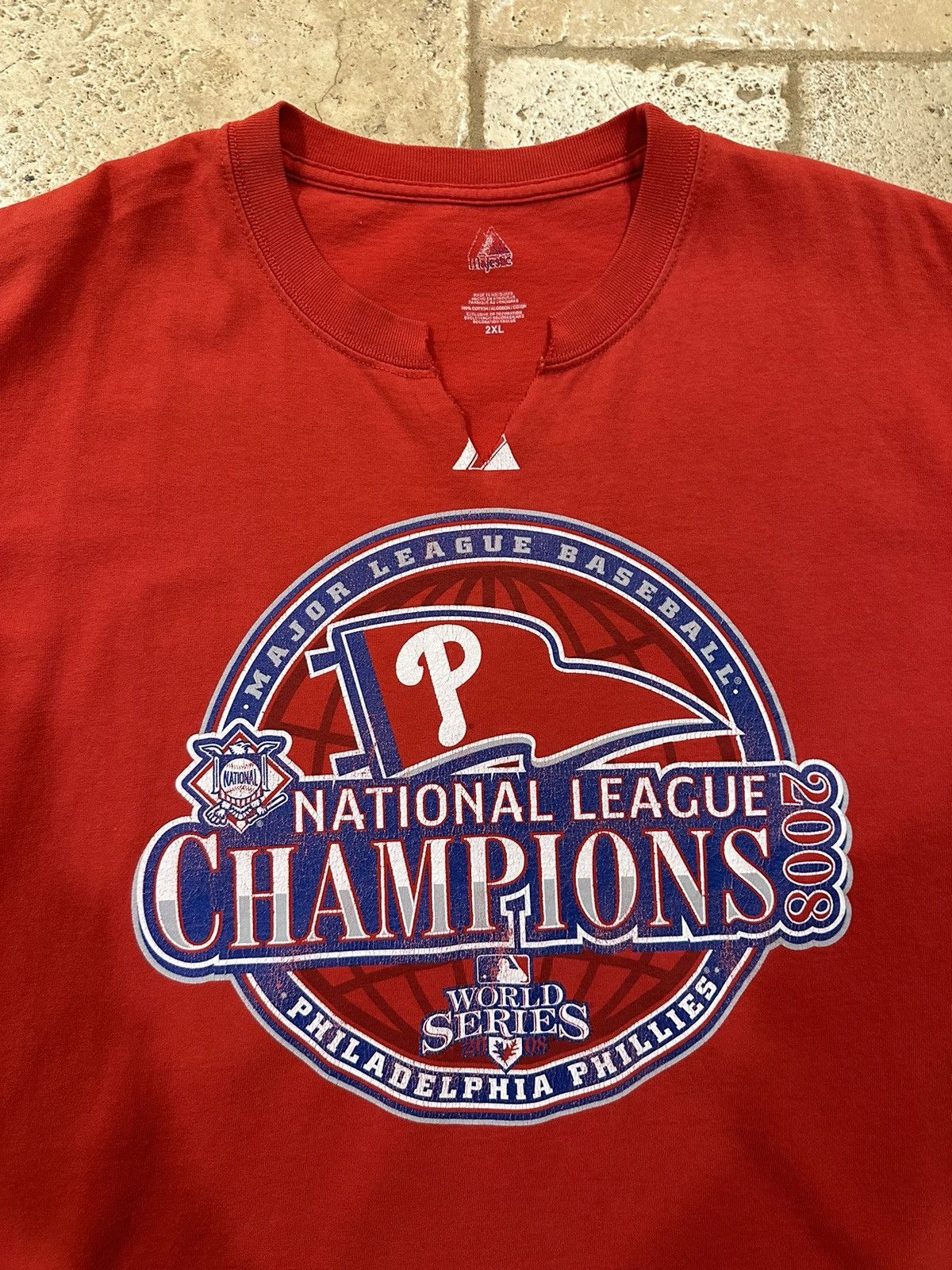 MLB × Majestic × Vintage Vintage Majestic MLB Phillies 2008 World Series Red T-Shirt Size US XXL / EU 58 / 5 - 5 Thumbnail