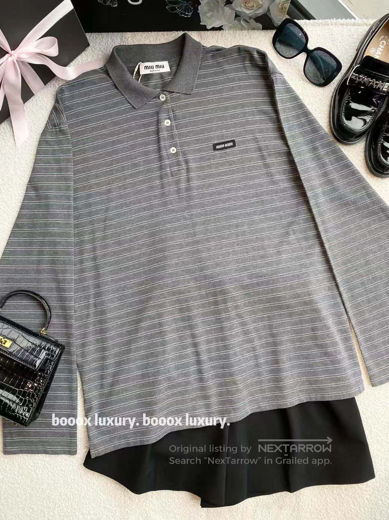 Miu Miu Miu Miu Chest logo monogram print striped long-sleeved pol Size XS / US 0-2 / IT 36-38 - 1 Thumbnail