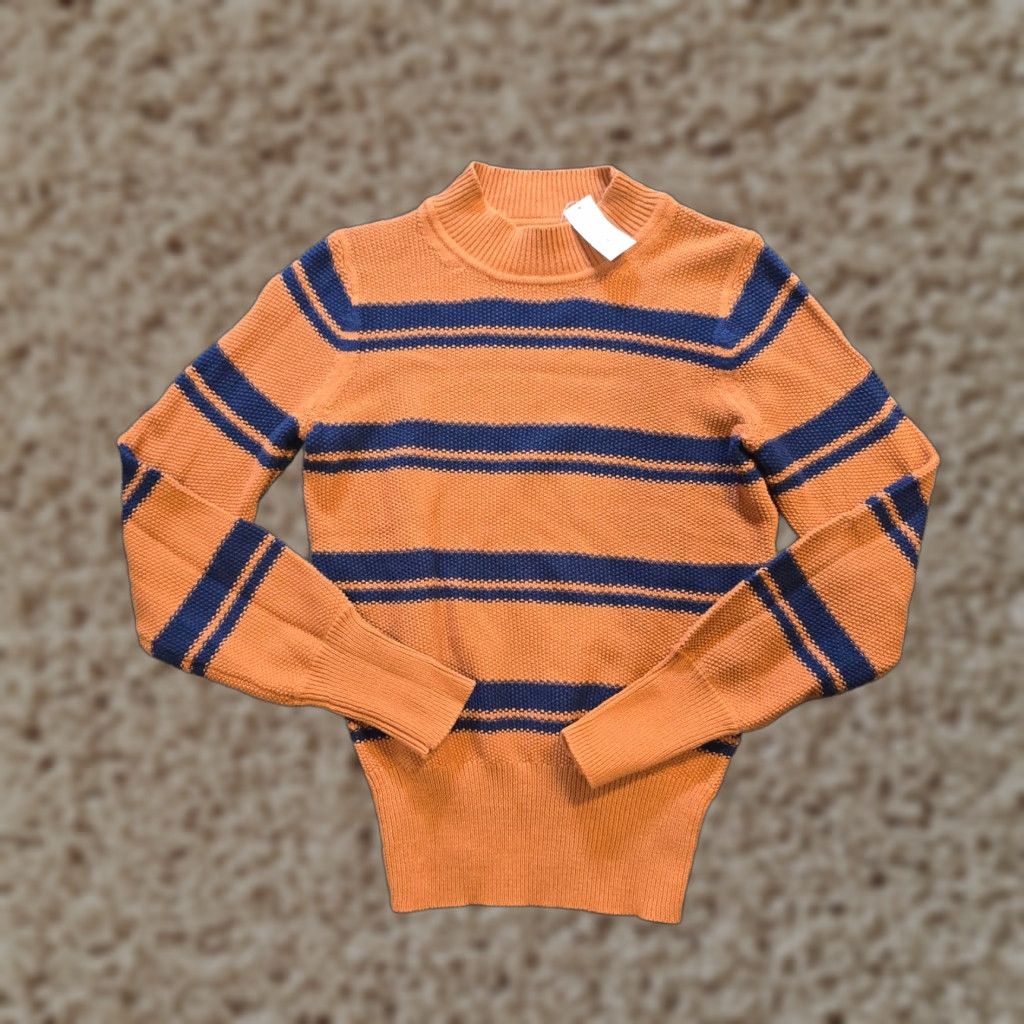 Gap GAP Sweater Womens XS Brown Blue Striped Mock Neck Textured Casual Capsule Pullover Size XS / US 0-2 / IT 36-38 - 1 Thumbnail