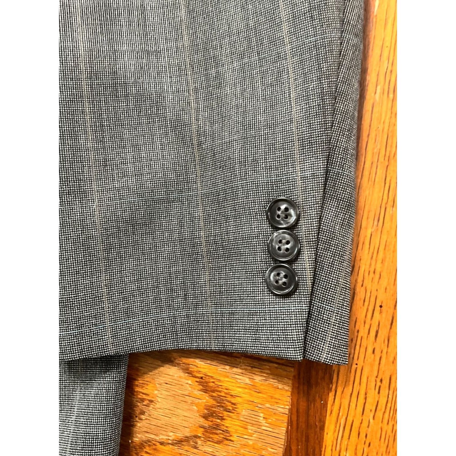 Haggar Haggar Jacket Blazer Mens 40 R Gray Striped Notch Lapel Two-Button Single-Breasted Three-Button Sleeve Regular Back Vent Size 40R - 7 Thumbnail