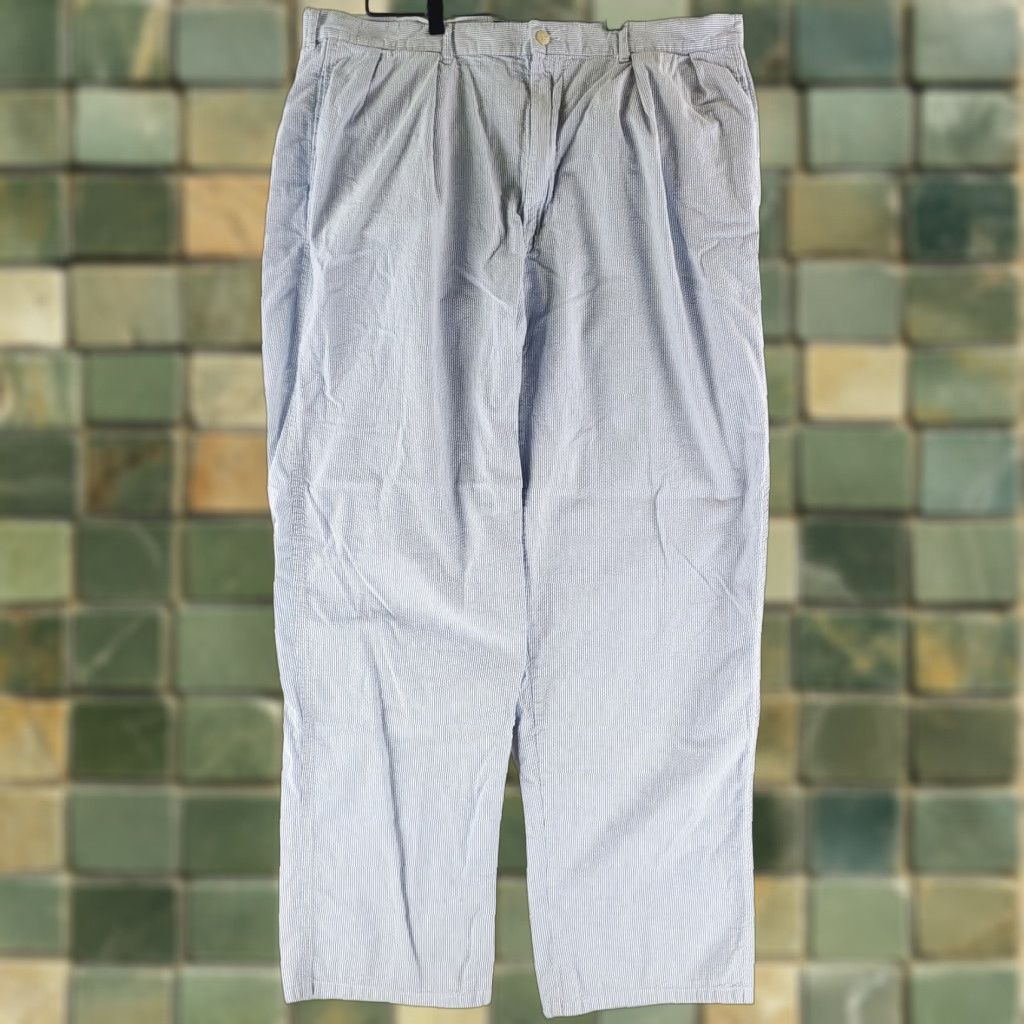 Polo Ralph Lauren Polo Ralph Lauren VTG 90s Seersucker Pants Striped USA Mens 40x34 Inseam 31 Blue Chino Mended Hole Size US L / EU 52-54 / 3 - 1 Thumbnail