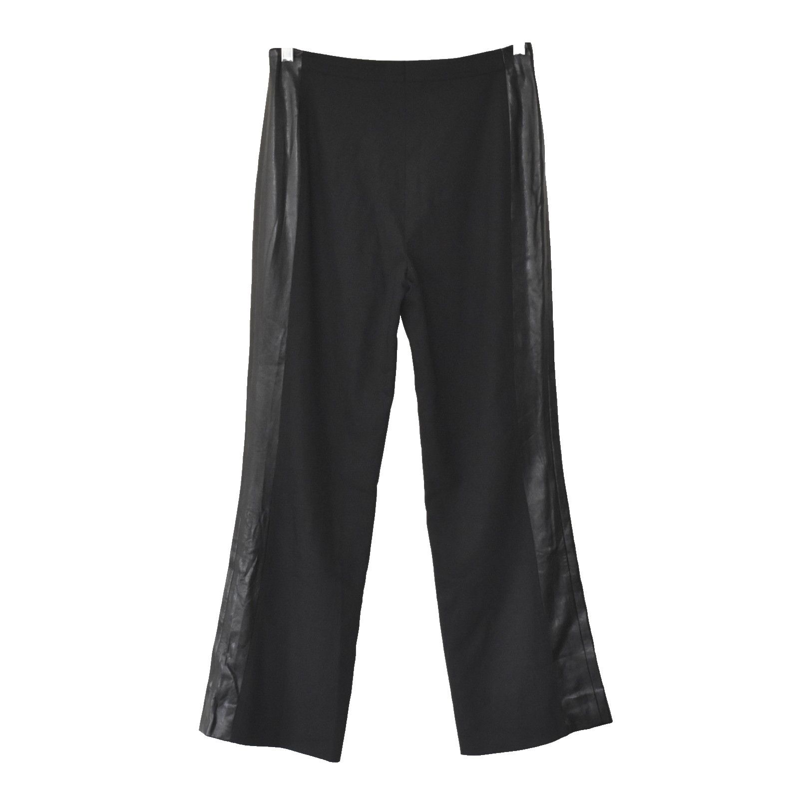 Escada ESCADA Black Wool Blend Faux Leather Side Panel Pants Sz 40 Size 30" / US 8 / IT 44 - 2 Thumbnail