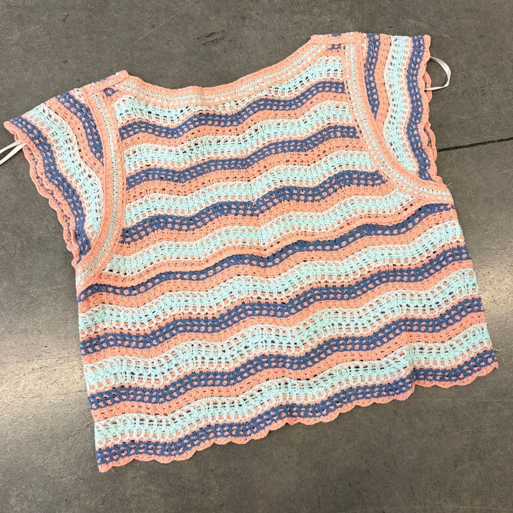 Vintage VINTAGE Y2K Salmon Purple Stripe Summer Crochet Knit Women's Tank Top XL Pink Stripe Tank Top Womens XL Size XL / US 12-14 / IT 48-50 - 2 Thumbnail