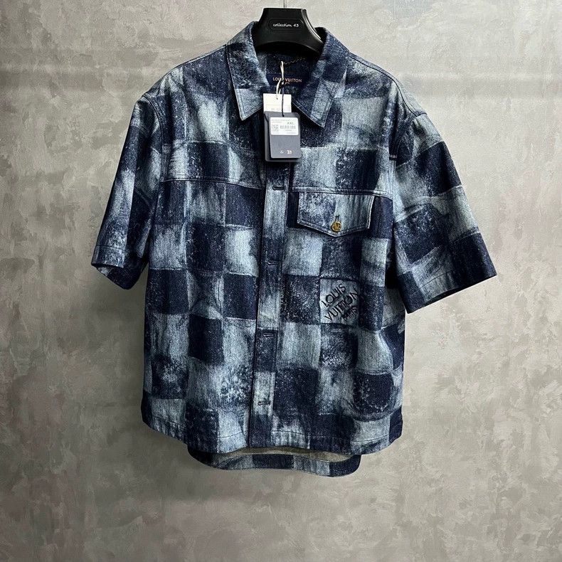 Louis Vuitton Louis Vuitton Blue Check Denim Classic Short Sleeve Shirt Size US XXL / EU 58 / 5 - 1 Thumbnail