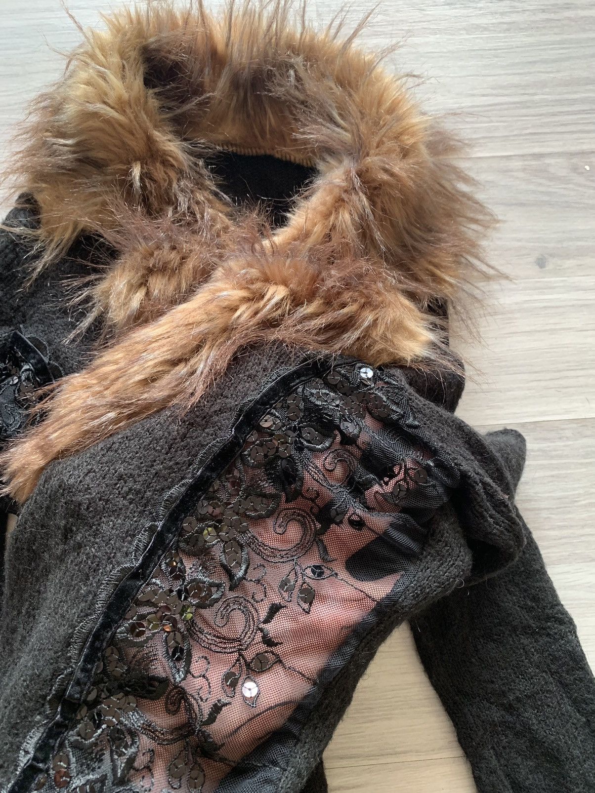 Hysteric Glamour Lana Wool Mohair Mesh Sequins Y2K Vintage Faux Fur Cardigan Size S / US 4 / IT 40 - 3 Thumbnail