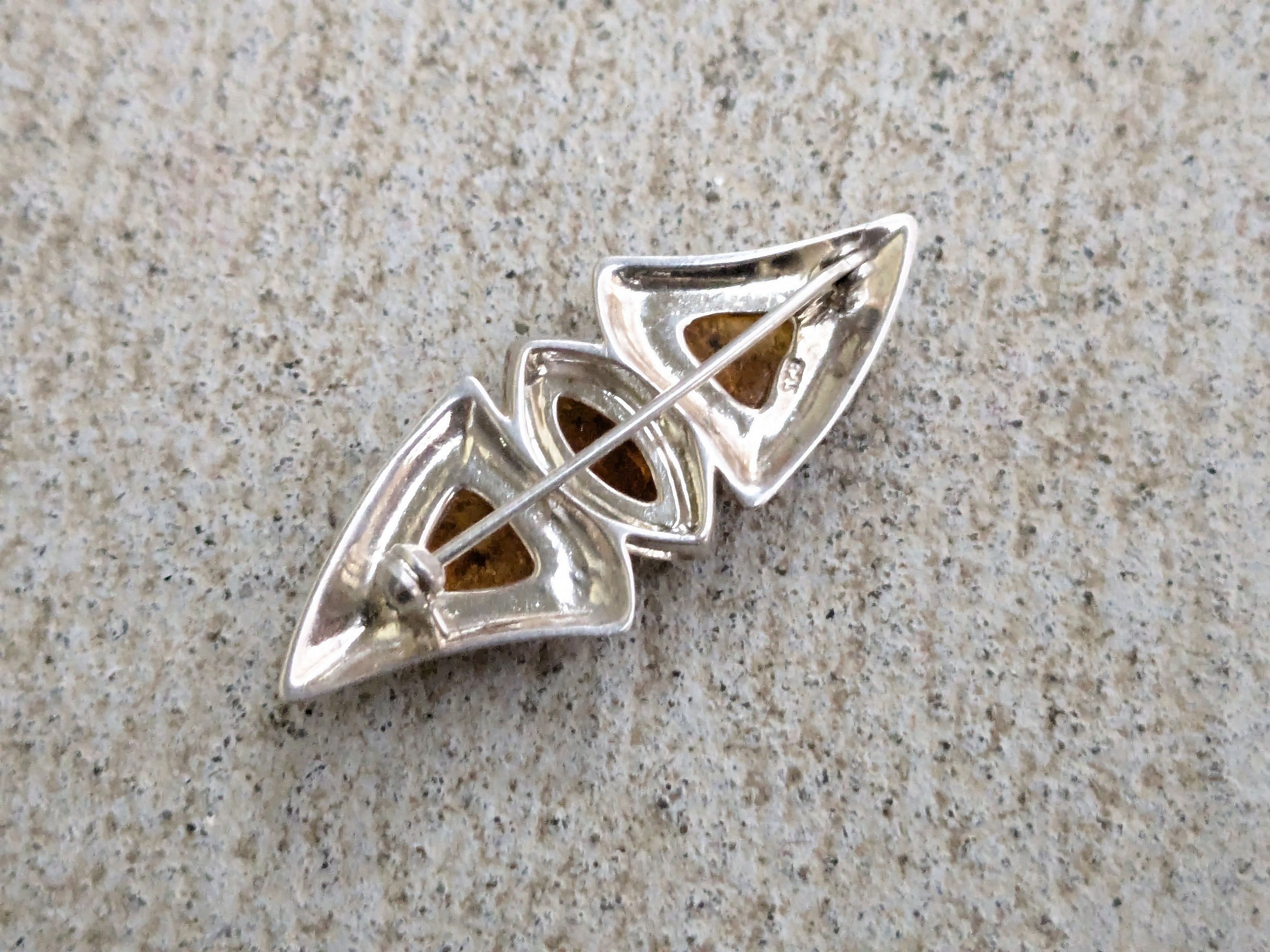 Jewelry Vintage Sterling Silver Amber Pin Brooch Abstract Modern Size ONE SIZE - 4 Thumbnail