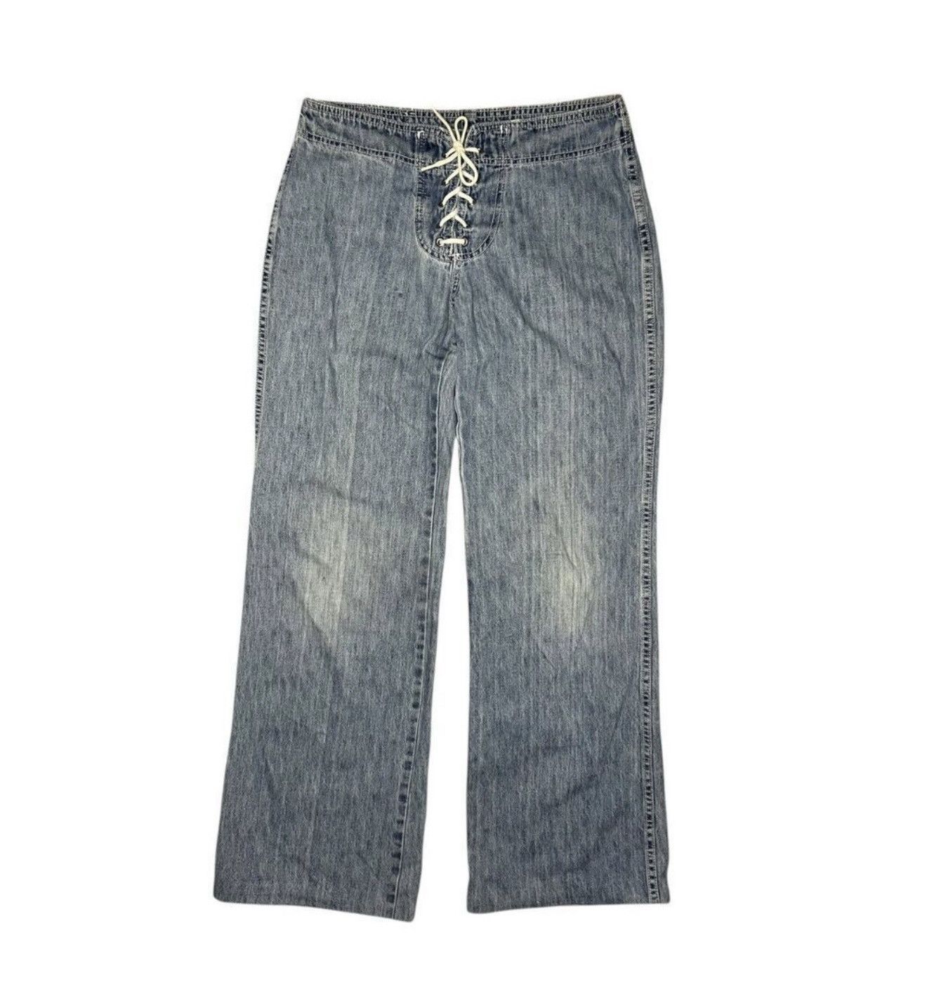L.E.I. Vtg lei Juniors 7 Lace Flare Low Rise Jeans Light Wash Y2K Size 30" / US 8 / IT 44 - 1 Thumbnail