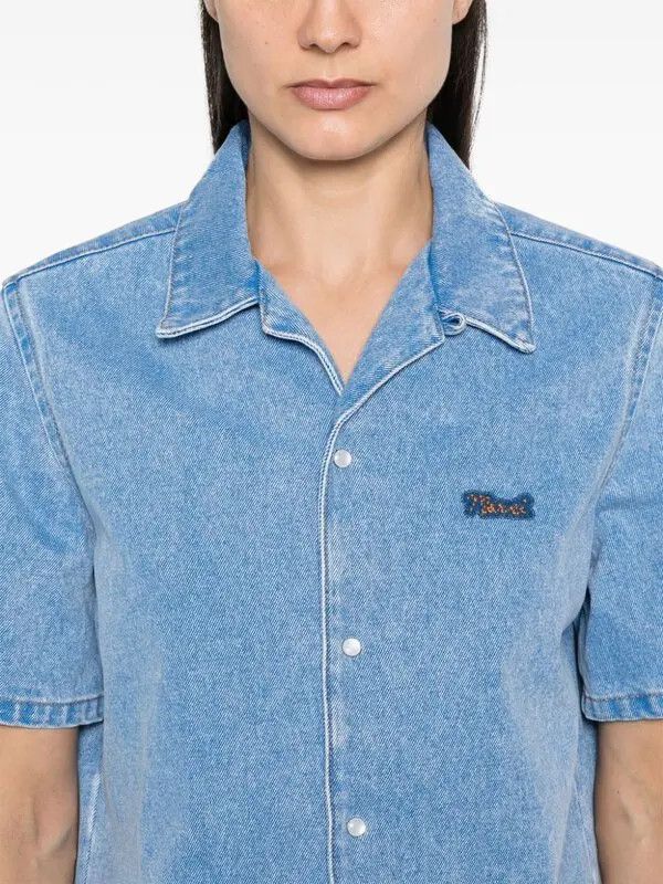 Marni o1w1db11125 Logo-Patch Denim Shirt in Blue Size L / US 10 / IT 46 - 4 Thumbnail