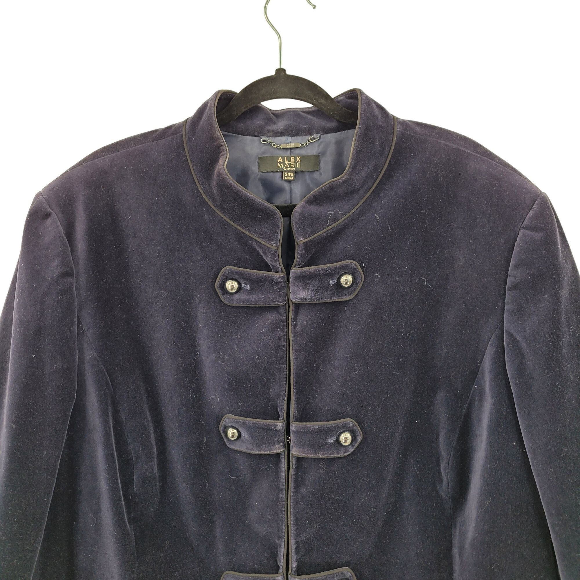 Other Alex Marie Womens Navy Blue Velour Band Blazer Jacket Sz 24W Size 3XL / US 20-22 - 4 Thumbnail