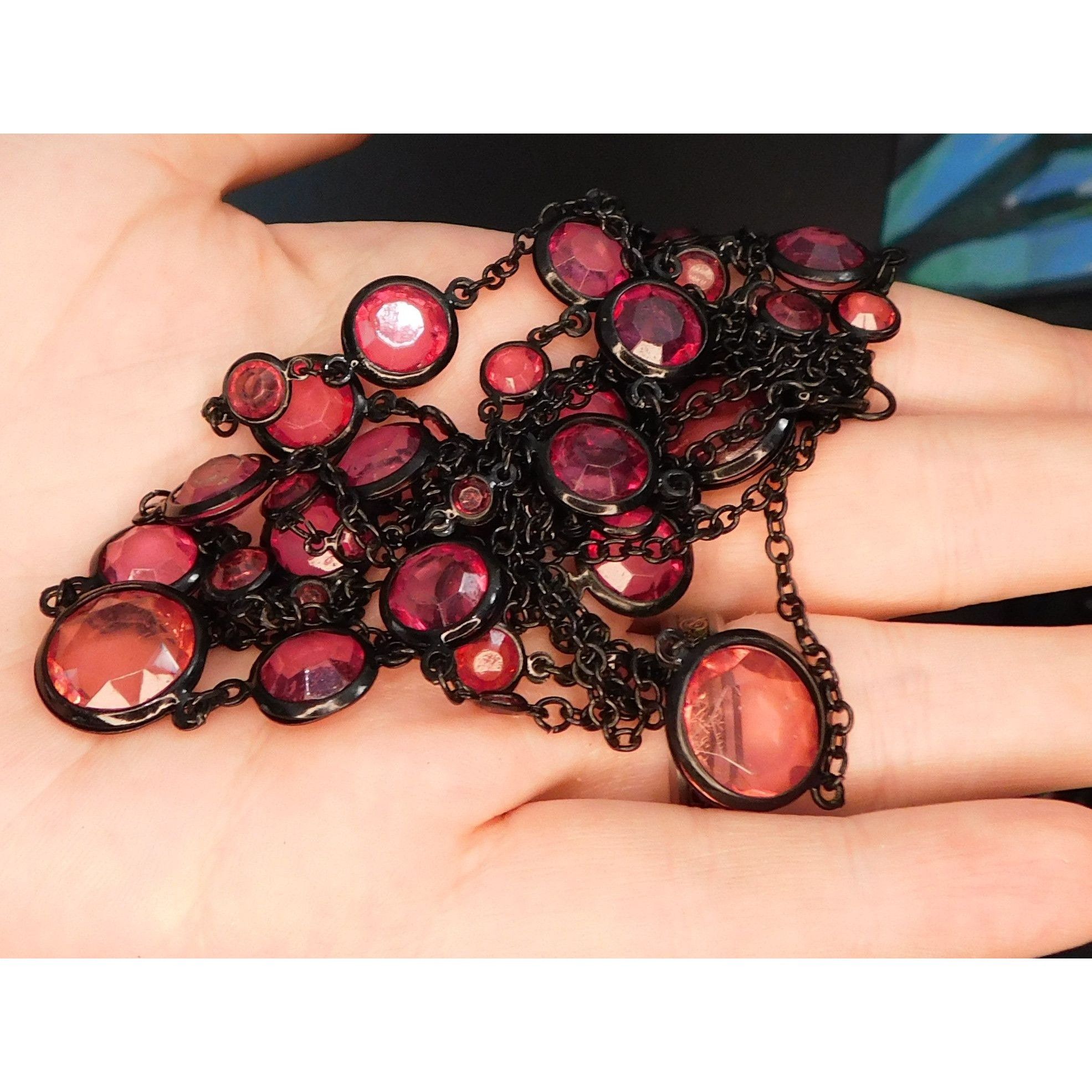Other Gothic Gemmed Opera Necklace With Pink Gem Stations Size ONE SIZE - 2 Thumbnail