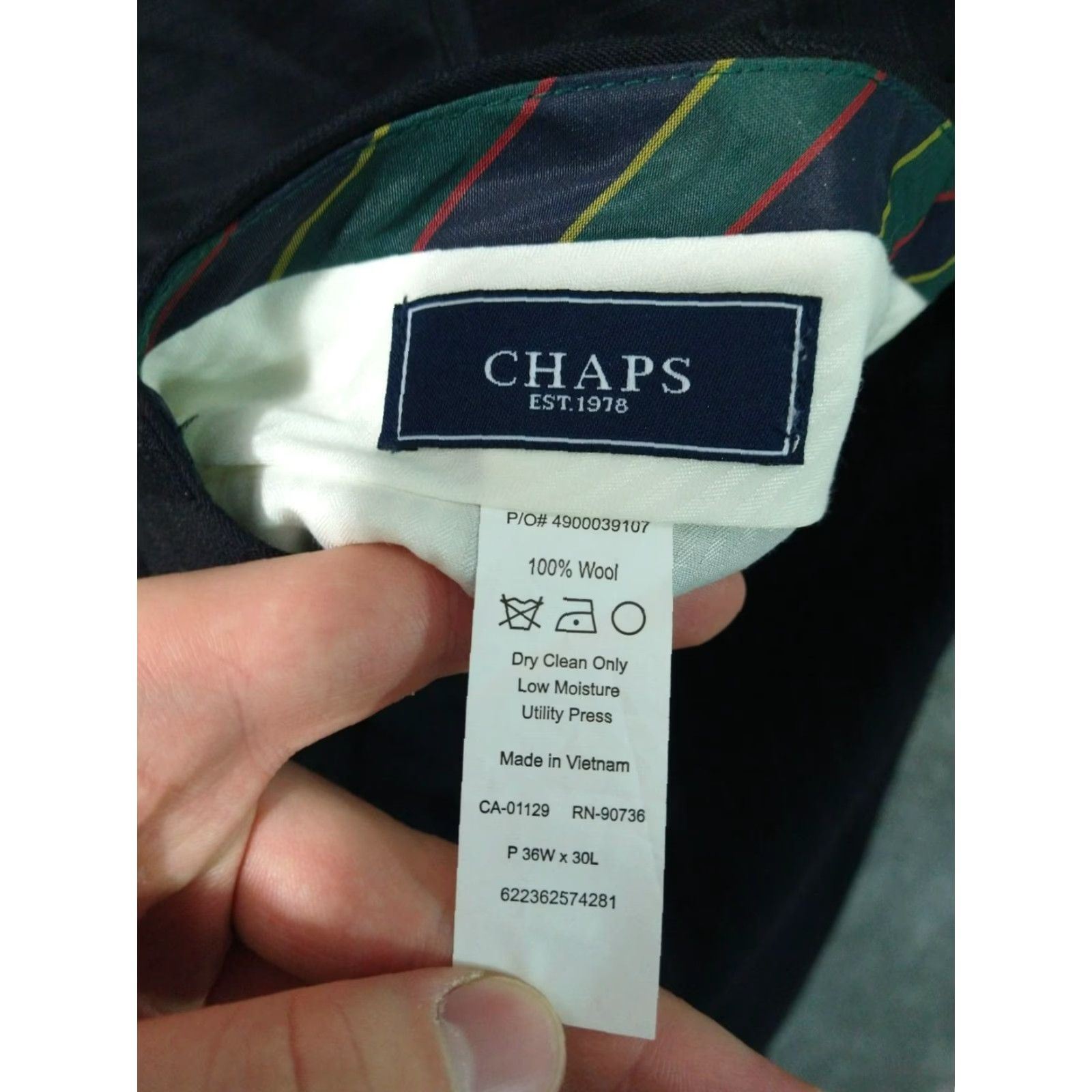 Chaps Chaps Dress Pants Mens 36x30 Black Pinstriped Wool Straight Leg Flat Front Dress Pants Mens Regular Black Wool Pinstriped Flat Front 36 Inseam 30 Size US 36 / EU 52 - 7 Thumbnail